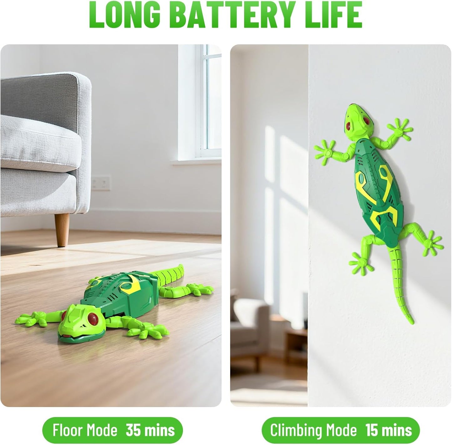 RC Wall Crawler Gecko, Rechargeable Remote Control Robot Kids Toys, Wall Climbing Funny Prank Toys Birthday Gifts for Boys & Girls Ages 4 and Up, Upgrade Low Noise (Green)