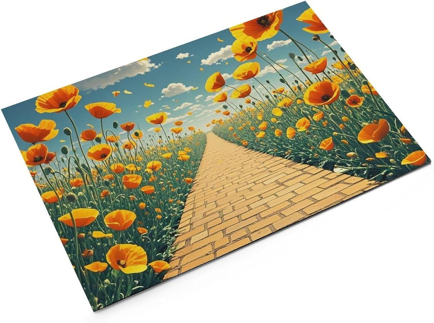 Dog Food Mat Pet Leather Tablecloth Poppies Field Yellow Brick Road Pet Feeding Mat Anti-Slip Dog Bowl Mats Absorbent Pet Placemats for Dogs Protect Floor Dogs Pad for Food and Water