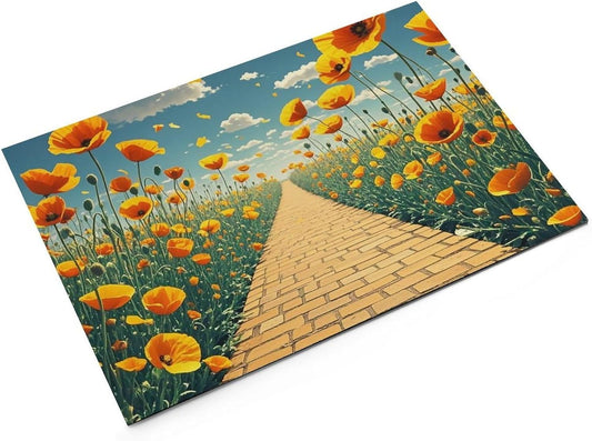 Dog Food Mat Pet Leather Tablecloth Poppies Field Yellow Brick Road Pet Feeding Mat Anti-Slip Dog Bowl Mats Absorbent Pet Placemats for Dogs Protect Floor Dogs Pad for Food and Water