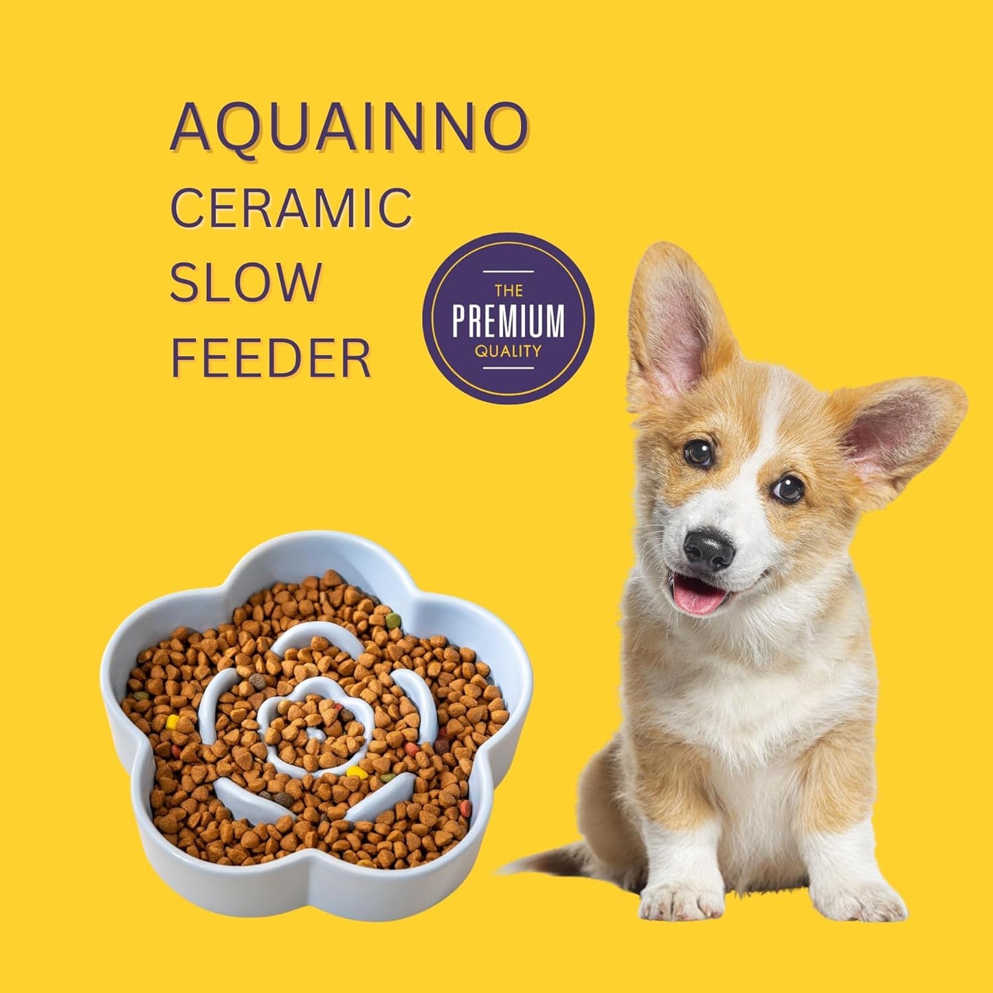 Slow Feeder Dog Bowls Ceramic, Slow Bowl, Slow Eating Healthy Design for Small Medium Size Dogs, Dog Dishes to Slow Down Eating,Anti Gulping (Light Blue, Small)
