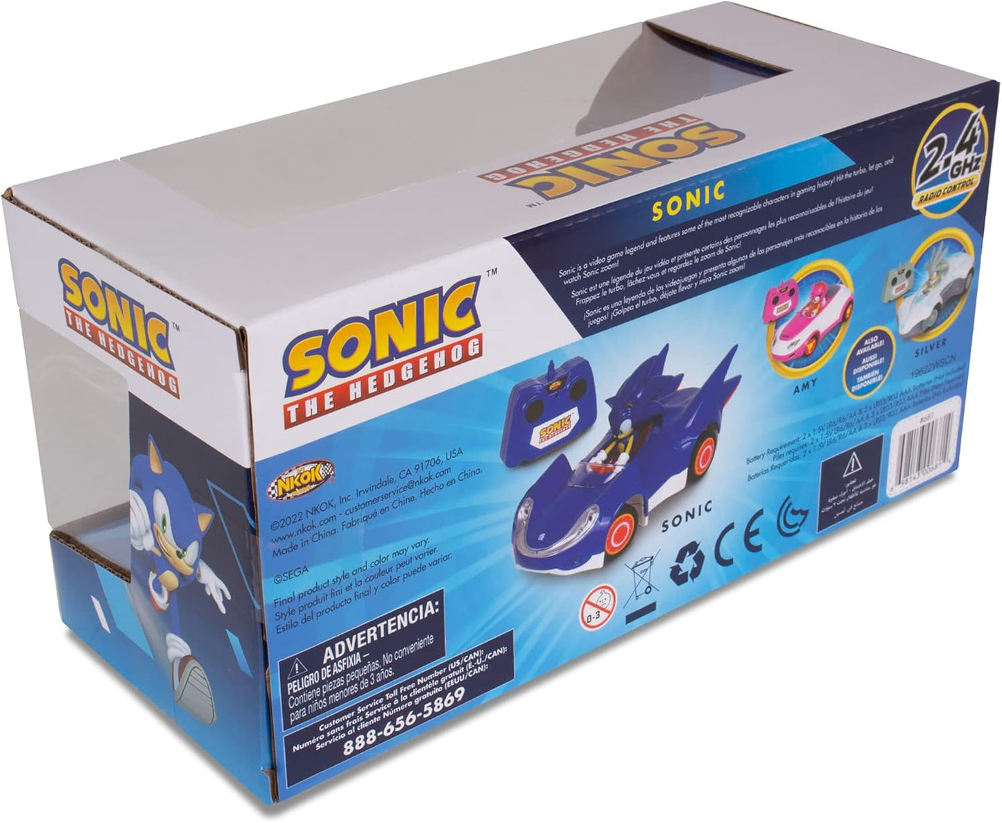 Sonic & Sega All-Stars Racing RC: Sonic - NKOK (681), 1:28 Scale 2.4GHz Remote Controlled Car, 6.5" Compact Design, Officially Licensed Sega Sonic The Hedgehog, Battery Powered, Ages 6+