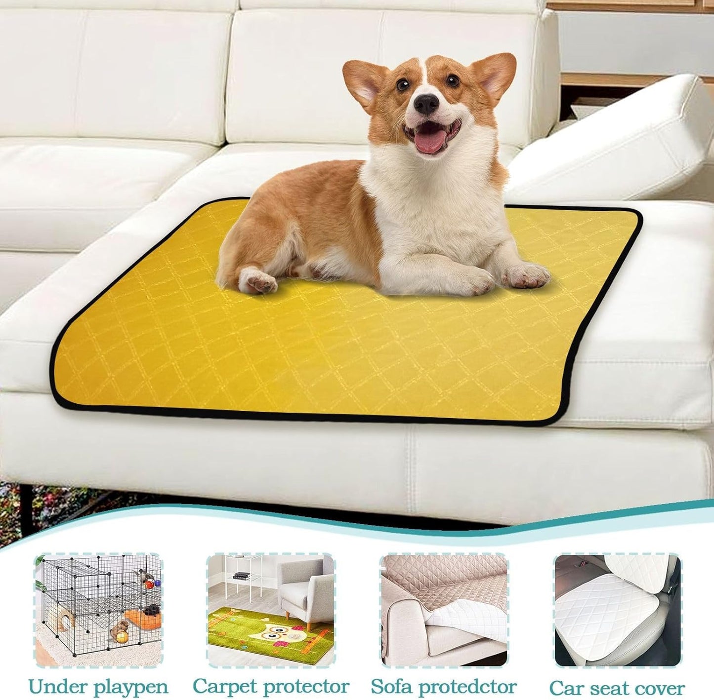 Lemon Yellow Washable Pee Pads for Dogs,Absorbent Reusable Puppy Pads Pet Training Pads for Whelping, Playpen, Crate, Bed M+L