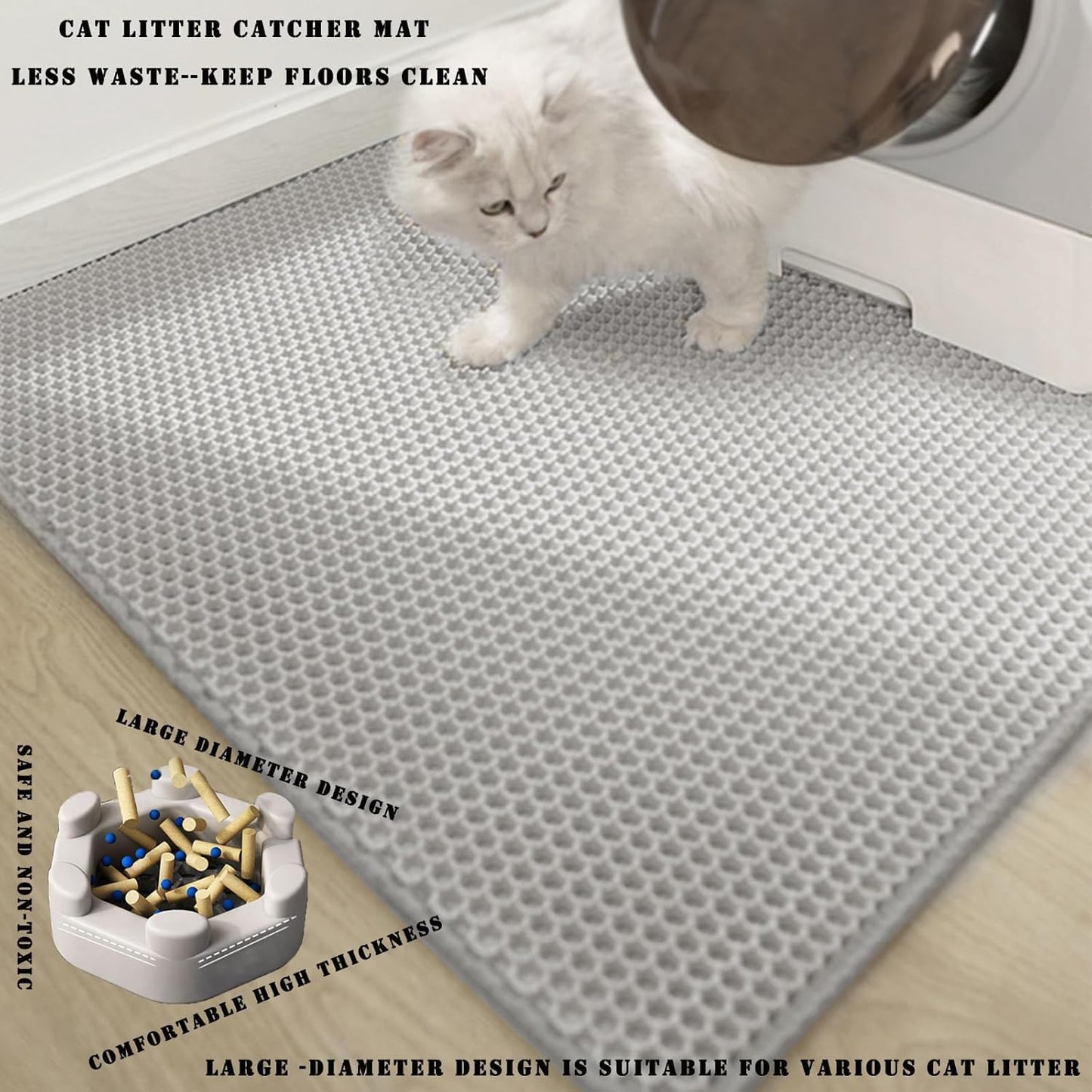 HCY&WLD Cat Litter Mat, 45x26/35x24/30x22/24x18 Inch Double Layer Cat Litter Box Mat, EVA Non-Slip, Waterproof Urine Proof Cat Litter Catcher Mat, Easy Clean Scatter Control (30x22 Inch, Khaki)