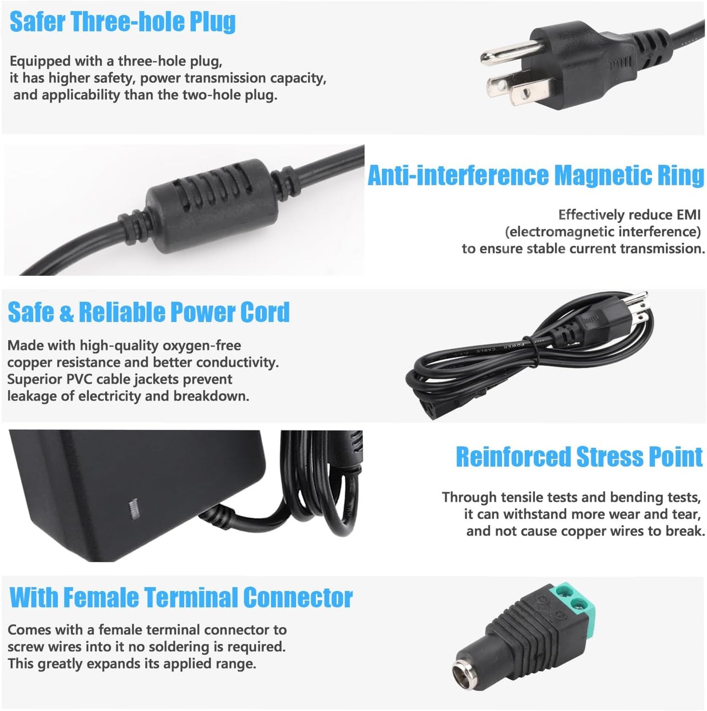 24V 6A DC Power Supply Adapter 144W AOYADAISU Universal AC to DC Power Supply with 5.5mm x 2.5mm&2.1mm Output Jack, 100V-240V 24 Volt 6 Amp Power Converter for LED Strip Light, Router, Cameras