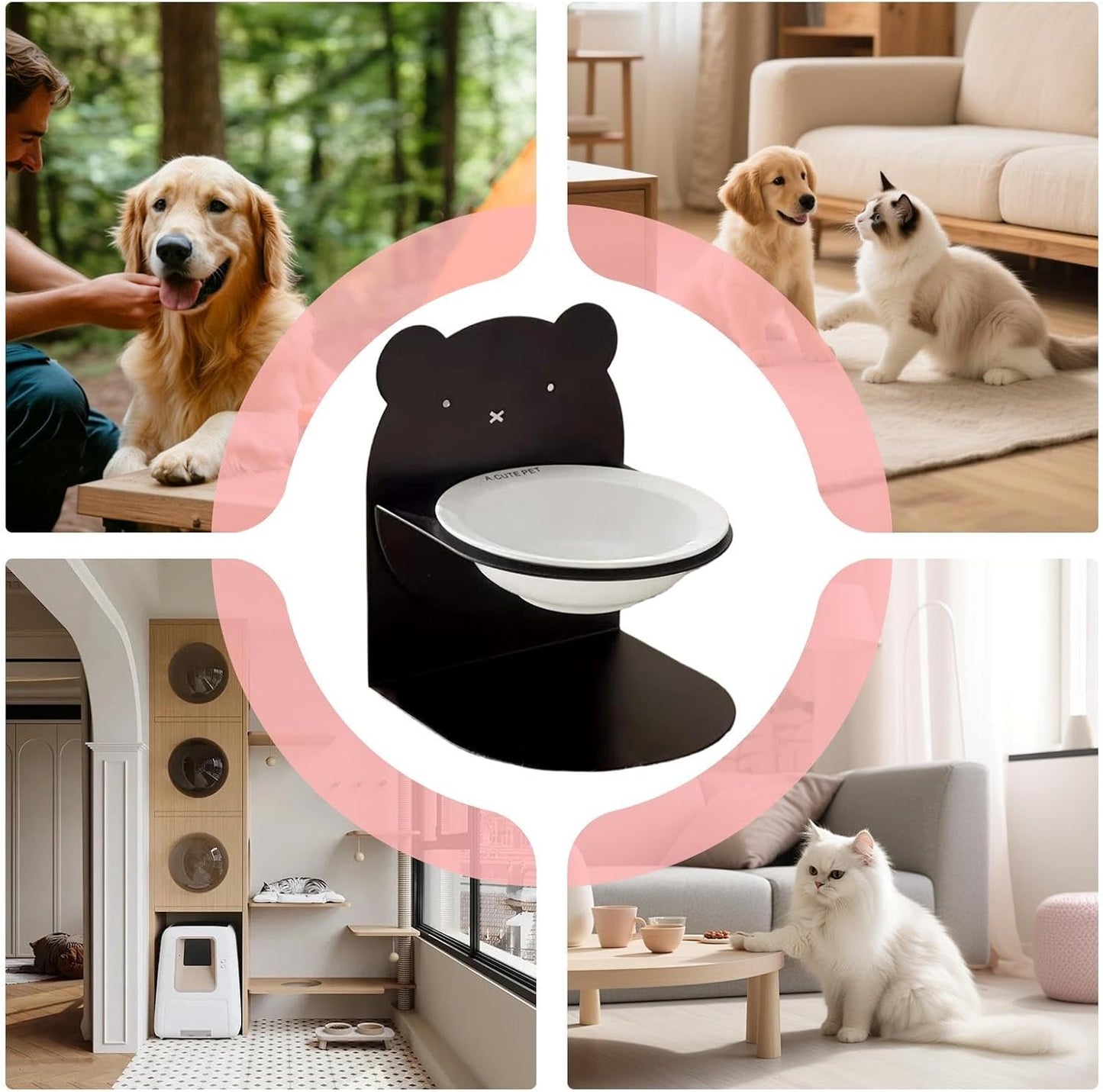 Tilted Puppy Bowl - Easy Clean Cat Dish Bowls, 7.48x6.3x6.3inch Pet Ceramic Bowl for Pets Feeding Mealtime, Ceramic Cats Food Bowls, Dog Food Feeder, Pet Feeder Dish for Proper Mealtime Habits