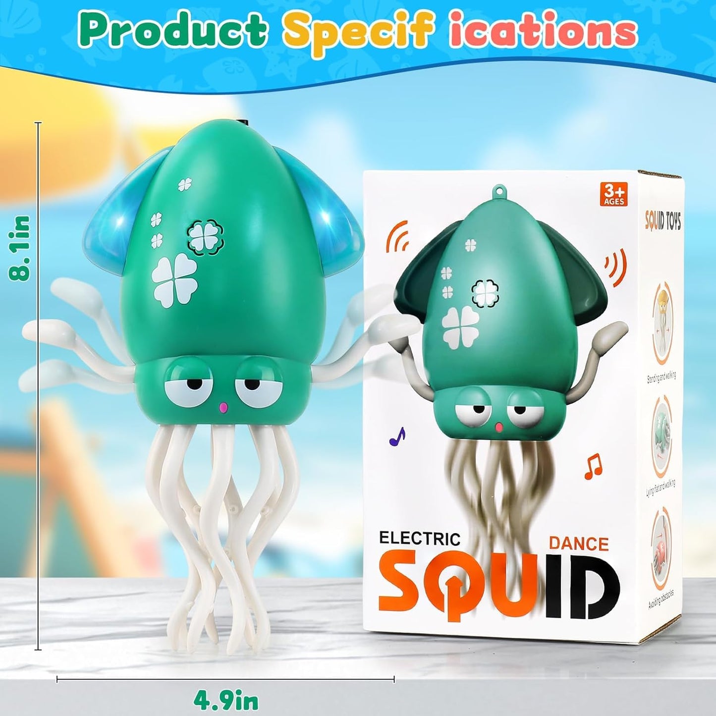 Electric Dancing Octopus Light Music Suitable for 12-18 Months Old Baby Toys, Kid Crawling Squid Toys Suitable for Toddler Tummy Time, Birthday for 1 2 3 4 5 6 Year Old Boy (Green)