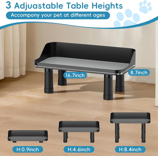 Elevated Dog Food Bowl Stand - Adjuastable Raised Dog Feeding Station with Splash Gard 16" W Pet Cat Food Table for Large Dogs No Bowl Included