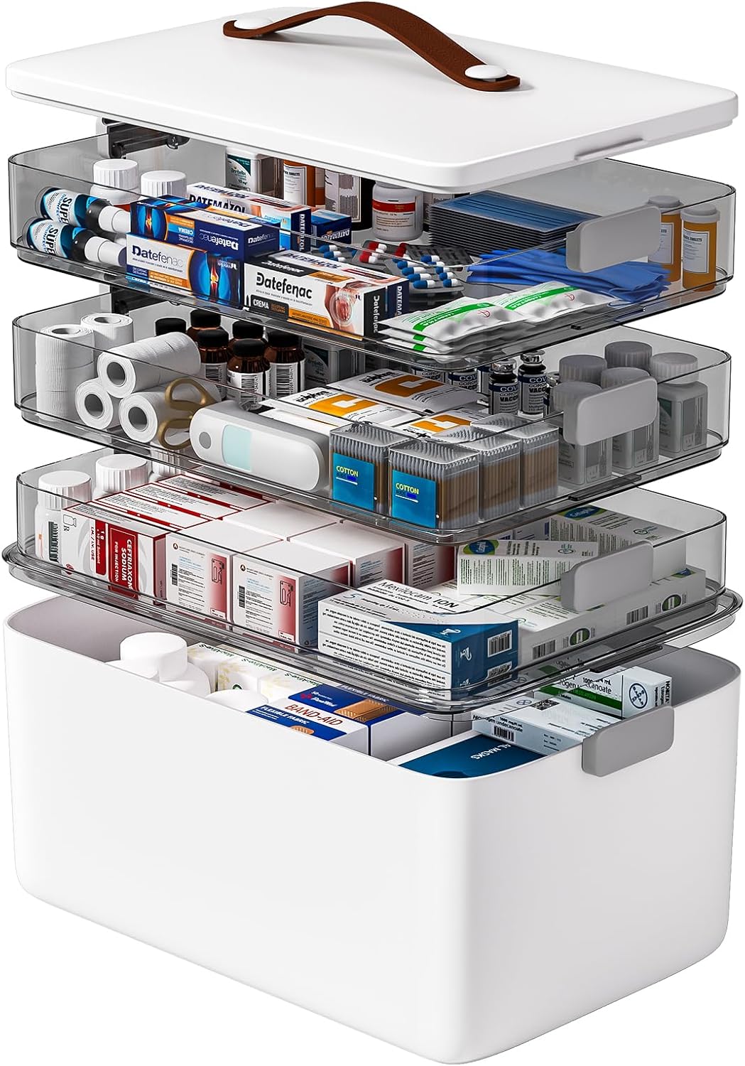 funest 4- Tier Medicine Storage Box Organizer Portable First Aid kit Box Empty with Handle, Multipurpose Medical Supply Organizer with Removable Tray, White