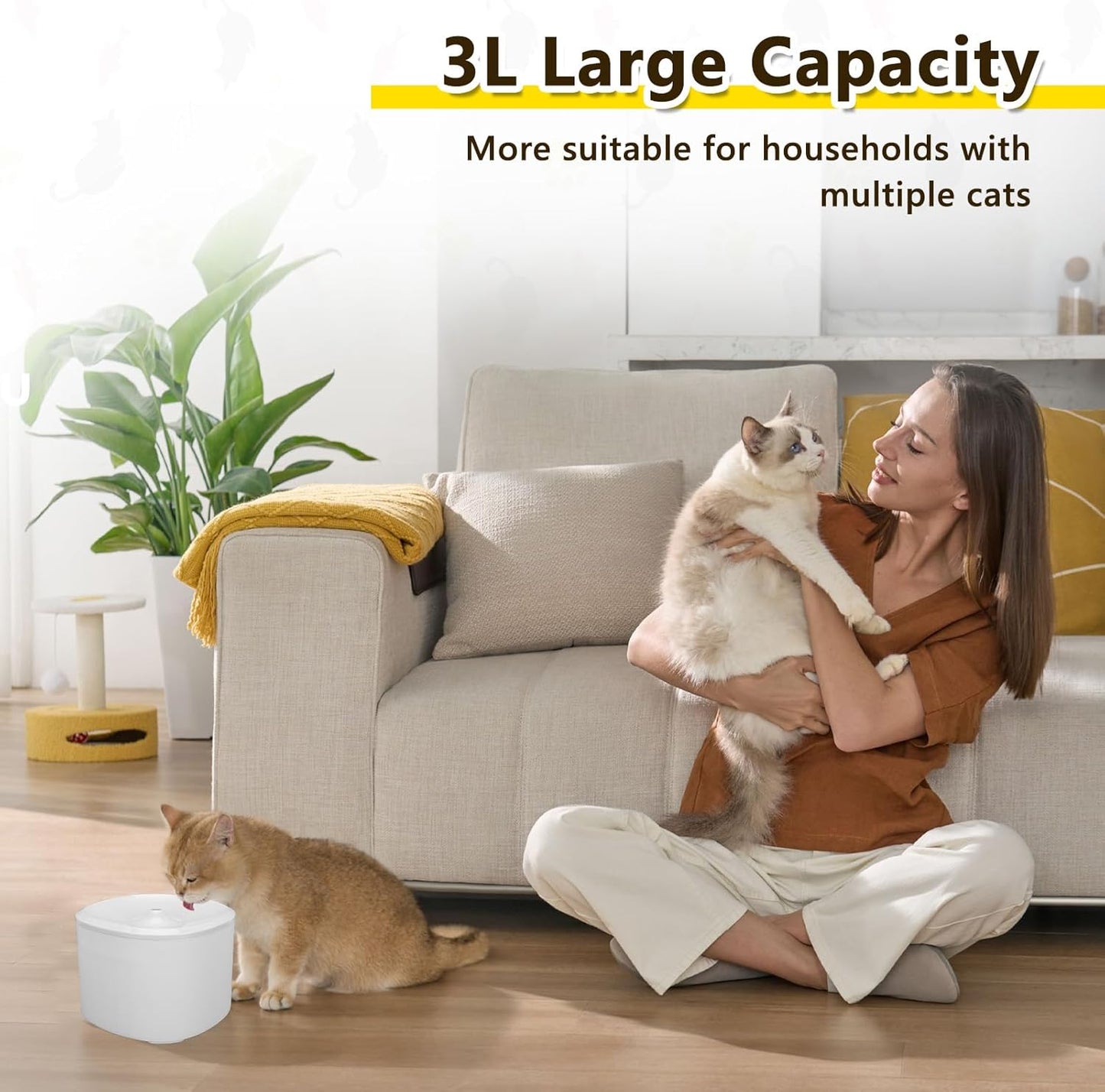 3L Cat Water Fountain, Cat Fountains for Drinking, Double Filtration & 3-Speed Adjustable Pet Fountain for Drinking
