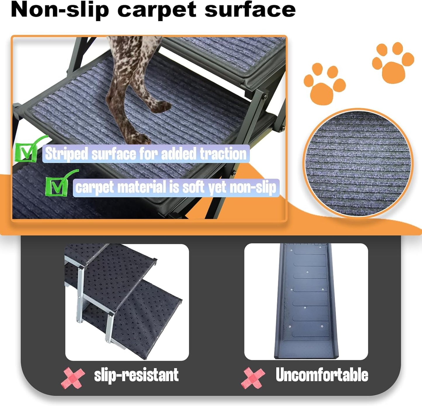 Dog Ramp for Car Truck and SUV Dog Stairs for Large Dogs Folding Pet Stairs with Non-Slip Rug Surface Supports Up to 250 lbs (6 Steps)