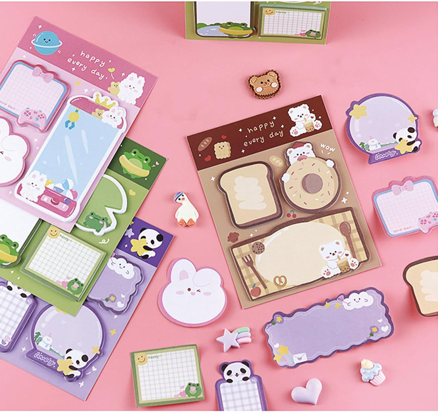 4 Pack Cute Sticky Notes Cartoon Animal Sticky Memo Pads Kawaii Small Self-Stick Memo Note Pad Office School Supplies (Cartoon-1)