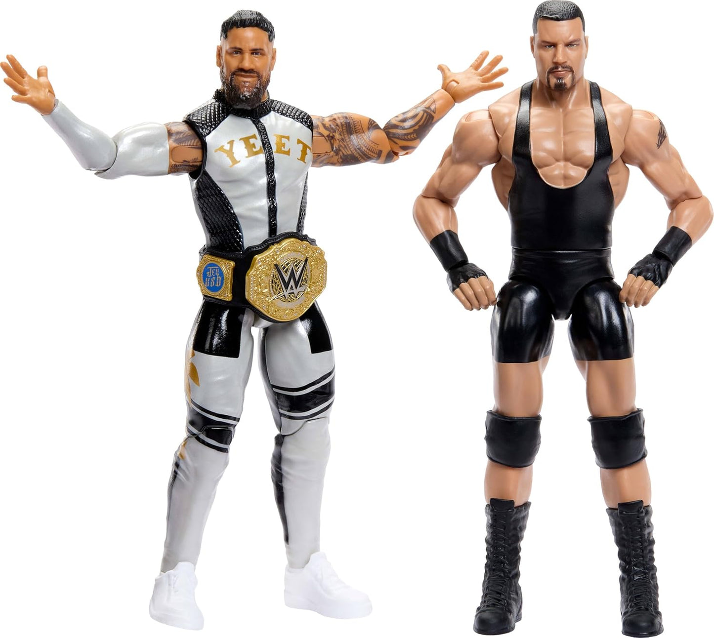 Mattel WWE Main Event Showdown Action Figures 2-Pack with Accessory, Series #25 Bron Breakker vs Jey USO Collectible Set, 6-inch