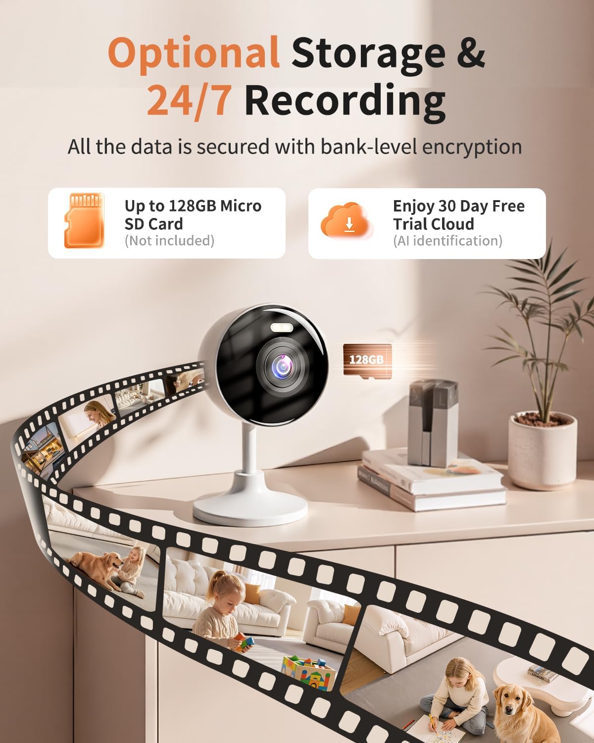 2K Cameras for Home Security, 5G & 2.4G WiFi Security Camera Indoor Outdoor for Baby Pet Dog Cat Nanny, 2-Way Audio, Color Night Vision, Siren, 24/7 Local Recording, IP65, Work with Alexa, K07-4P