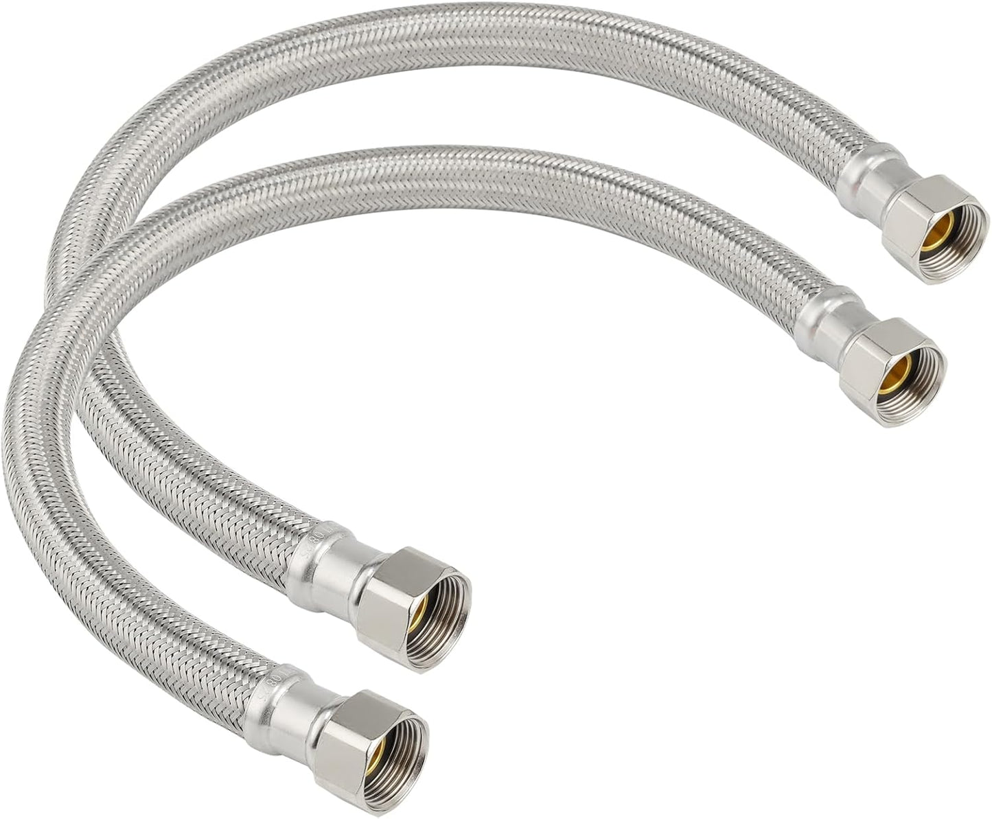 18 Inch Braided Flexible Stainless Steel Water Heater Connector Hose 3/4-Inch FIP x 3/4-Inch FIP Female Steel-Flex Water Heater Connector For Female Iron Water Pipes Fitting（2pcs）