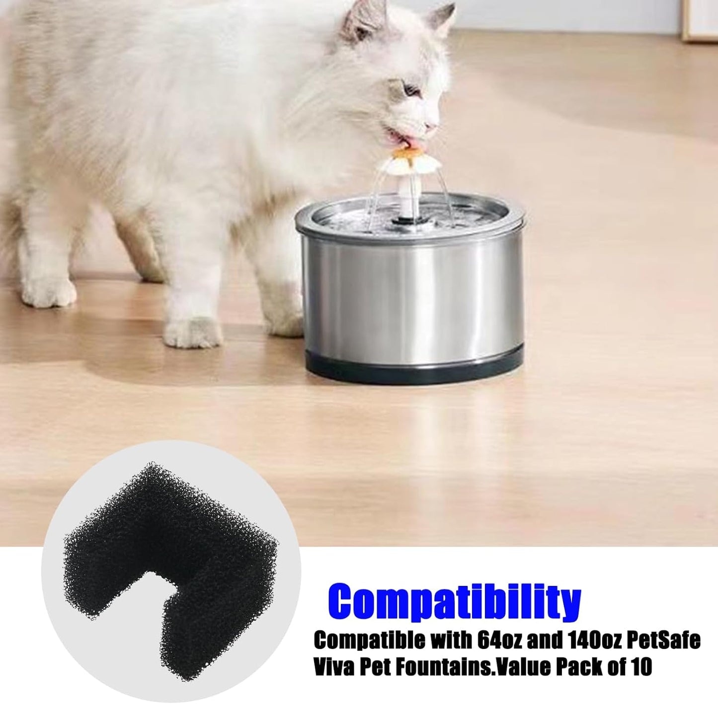 10 Pcs Cat Water Fountain Foam Filters Replacement, Pet Dog Drinking Water Fountain Sponge Filters Compatible with PetSafe Viva Drinking Fountains
