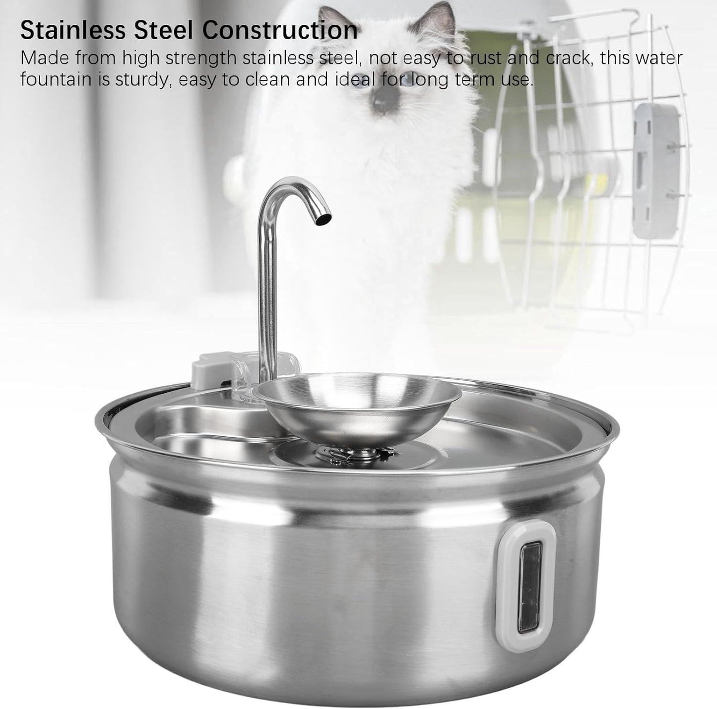 Cat Water Fountain, 3.2L Stainless Steel Dog Water Dispenser Automatic Circulation Pet Drinking Dispenser Running Water Bowl Quiet Dog Drinking Waterer for Cats, Dogs, Multiple Pet
