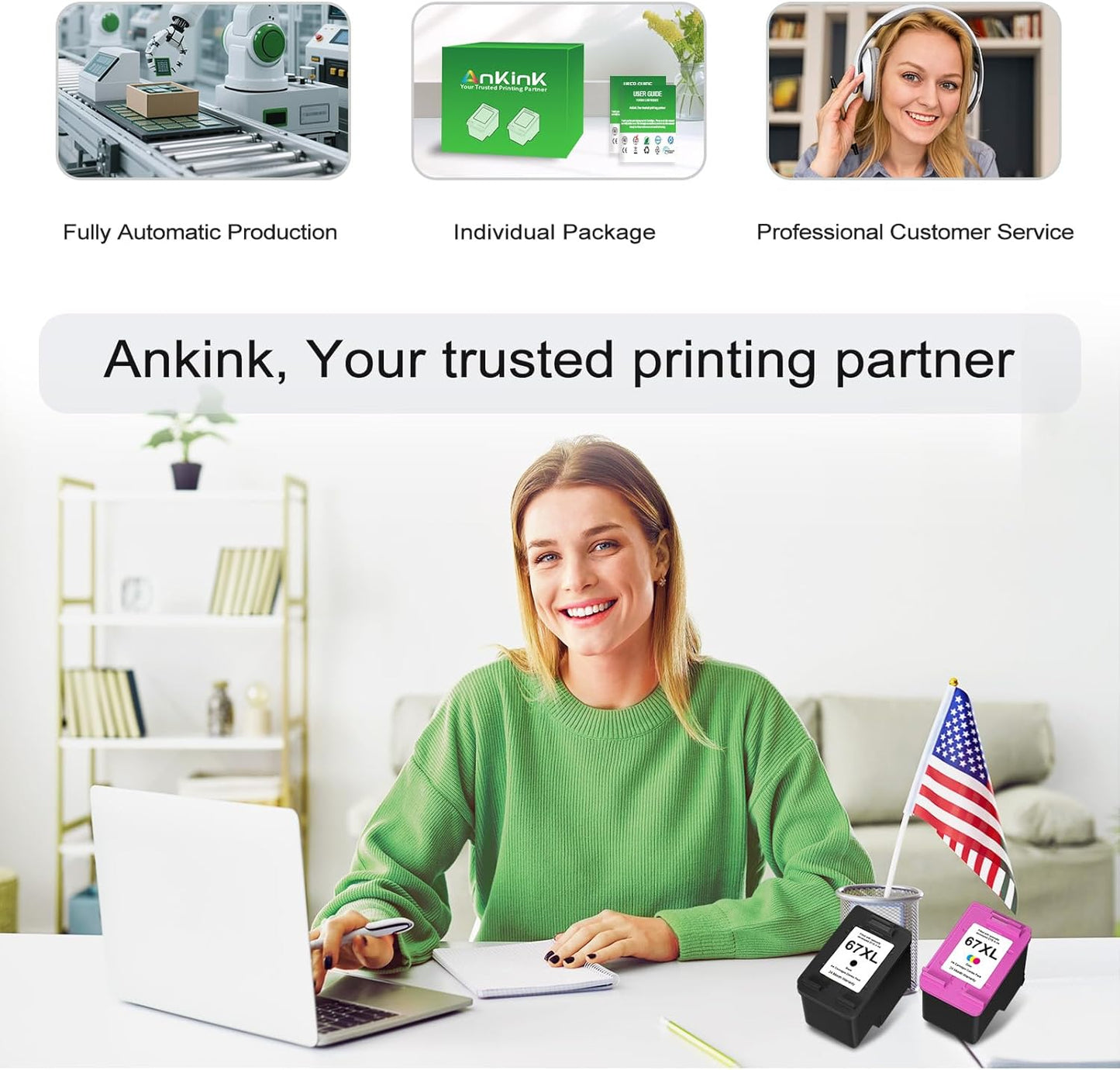 67XL Ink Cartridge Replacement for HP 67 XL hp67xl Black/Color Combo Pack for DeskJet Envy 2855e 2827e 2755e 6055e 2700 2700e 6000 6000e 4155e 4227e 2734e 6455e 6400 2752e 4100 4100e 6400e Printer