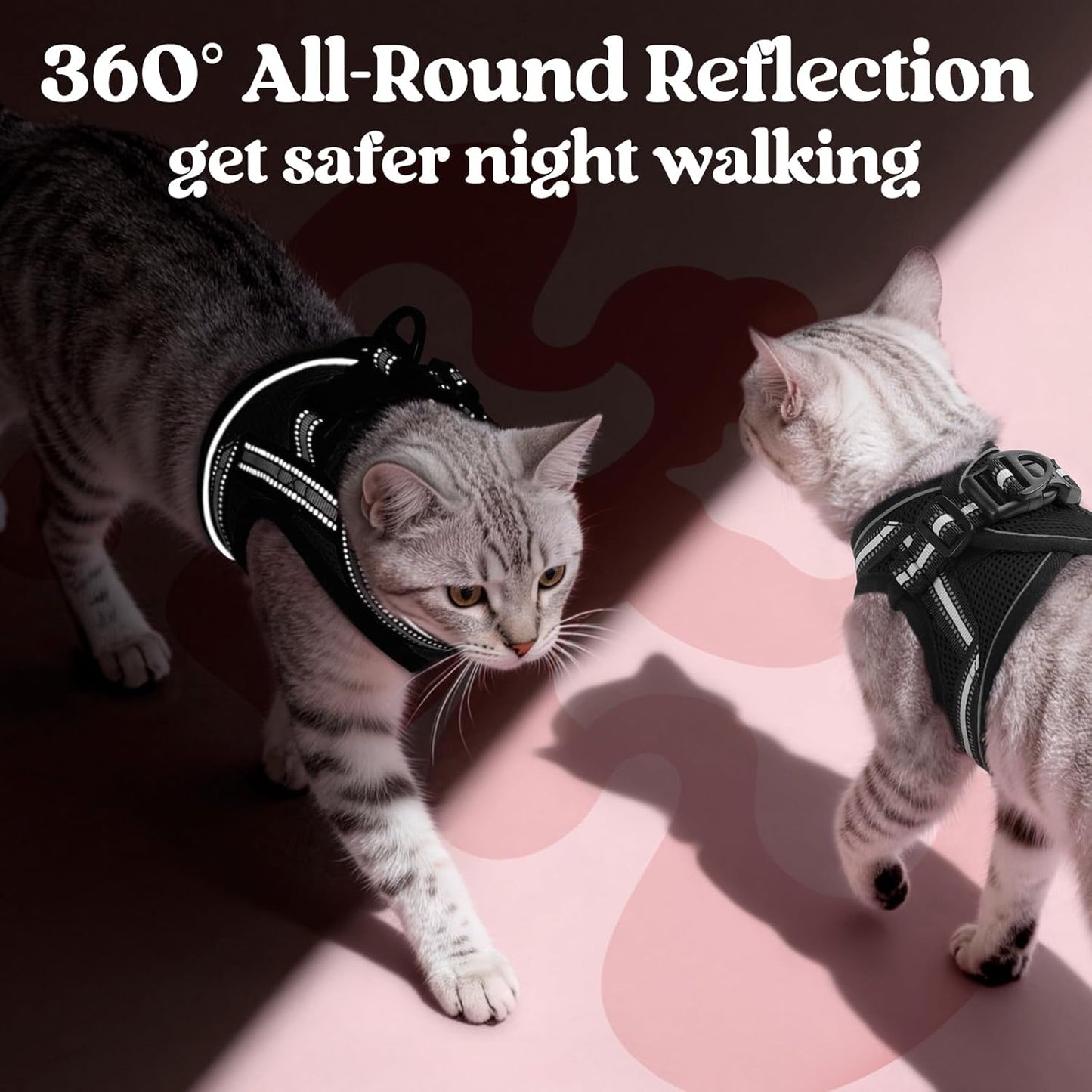 rabbitgoo Cat Harness and Leash Set for Walking Escape Proof, Adjustable Soft Kittens Vest with Reflective Strip for Cats, Comfortable Outdoor Vest, Black, S