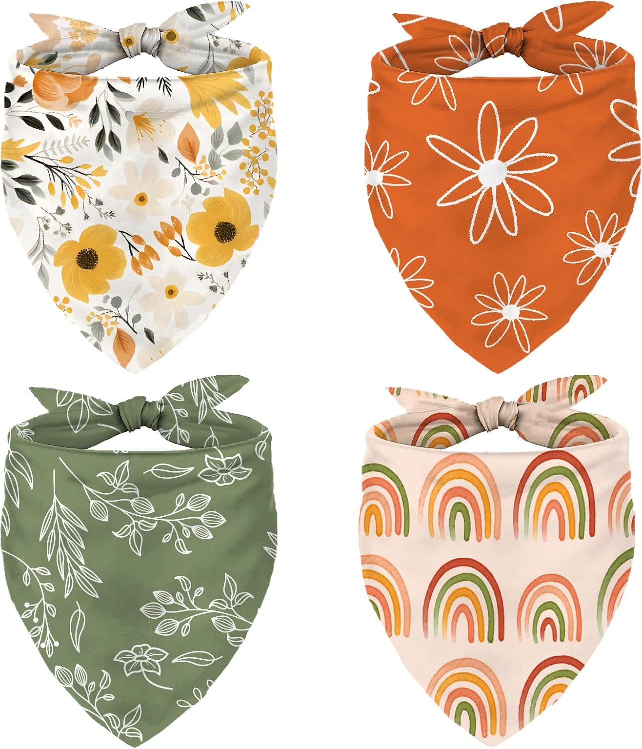 Whaline 4Pcs Boho Pet Bandanas Spring Daisy Dog Scarf Washable Adjustable Triangle Dog Bibs Puppy Neckerchief for Cat Pet Birthday Costume Accessories
