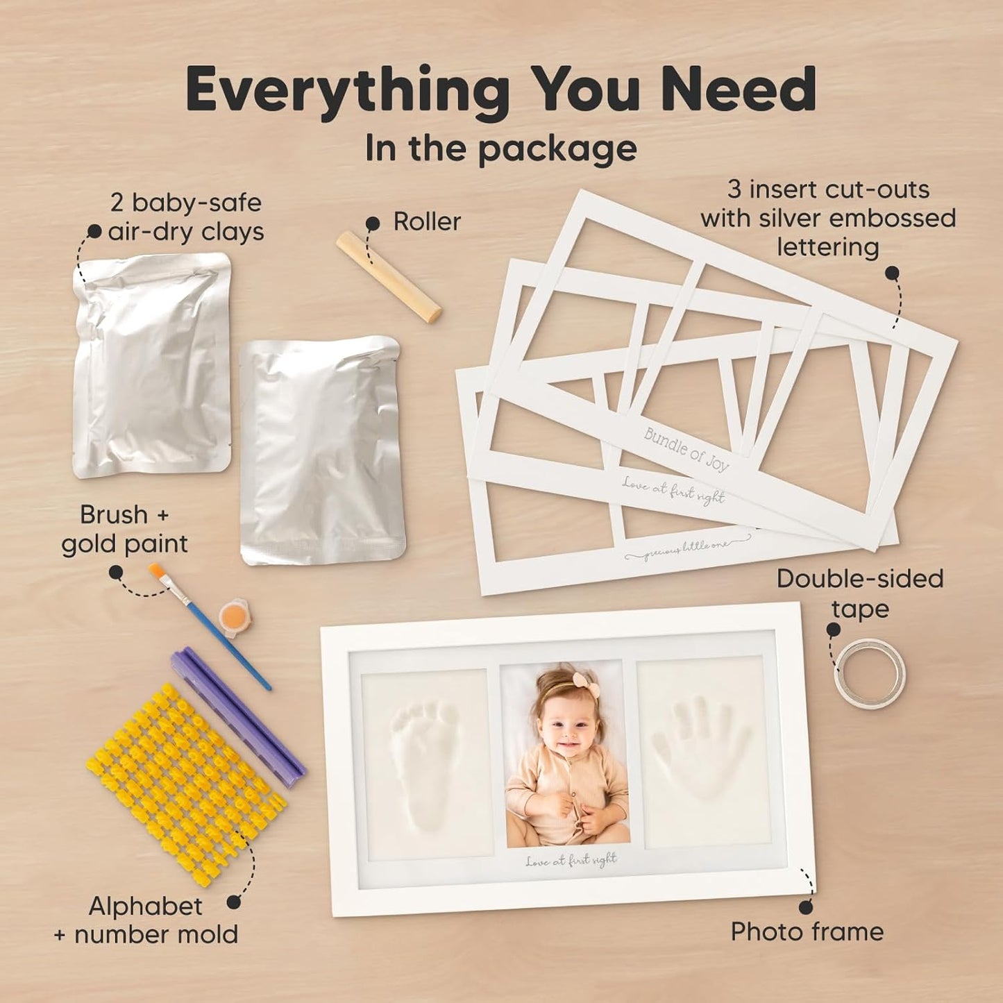 KeaBabies Baby Hand and Footprint Kit - Clay Handprint Keepsake Frame, Newborn Nursery Picture Frame, Personalized New Mom Gifts for Baby First Christmas Shower (Alpine White)