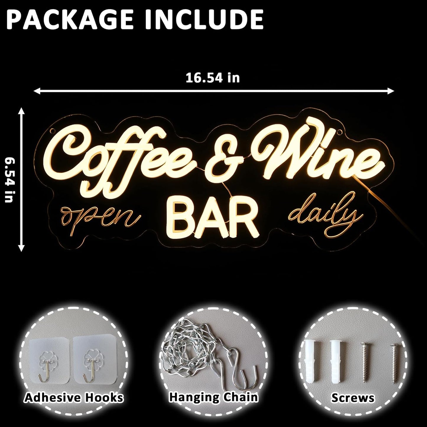 Coffee & Wine Neon Sign for Wall Decor Dimmable 16.54" x 6.54" Led Sign for Home Bar USB Powered Neon Light for Wine Cellar Cafe Farmhouse Kitchen Pub Dining Room Shop Party Decoration