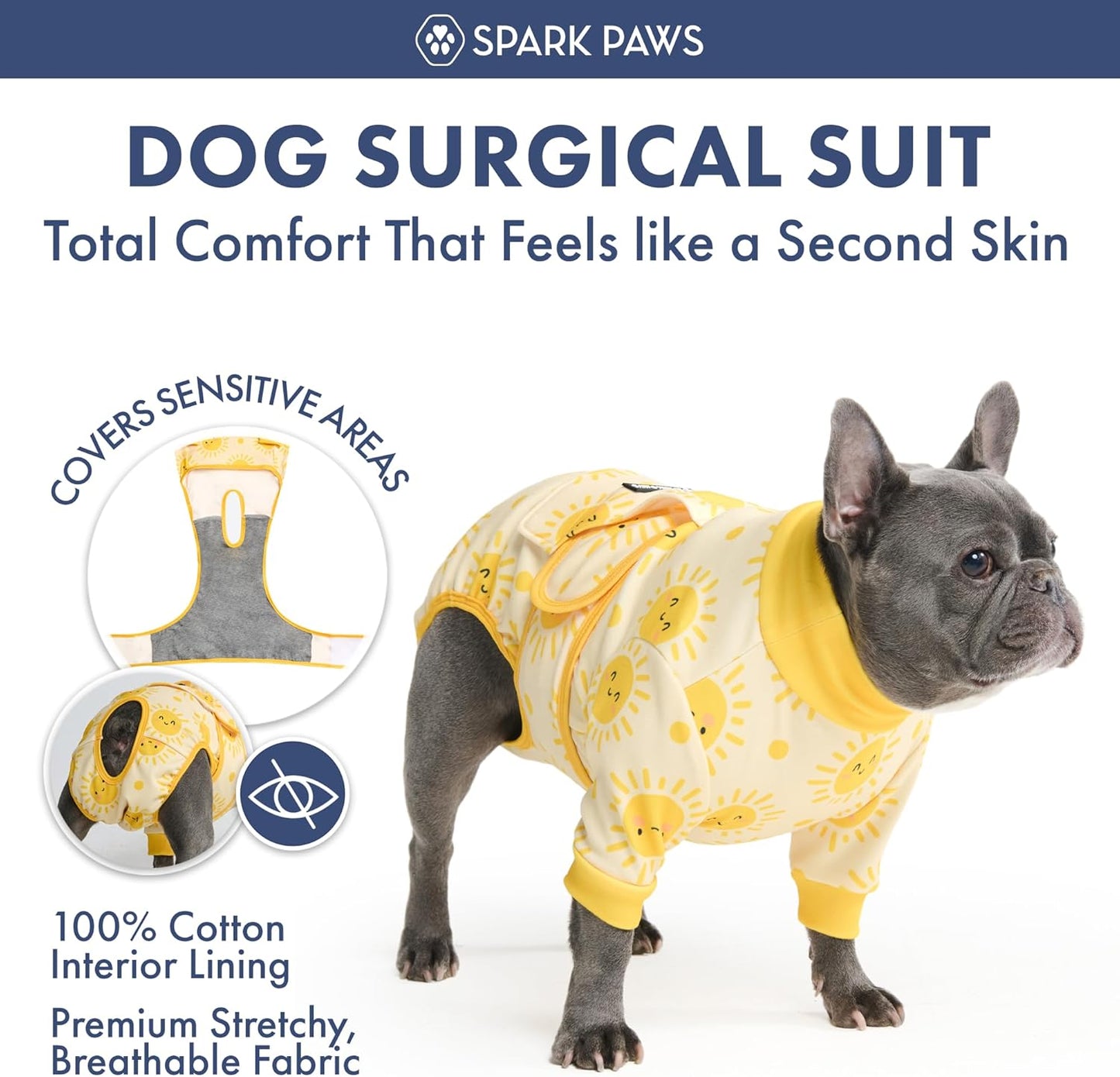 Spark Paws Dog Surgery Recovery Suit – Dog Recovery Suit After Surgery, Anti-Lick Dog Onesie, Abdominal Wound Protector, Soft Cone Alternative for Spay Neuter Male Female Pet Recovery - Sunshine - M