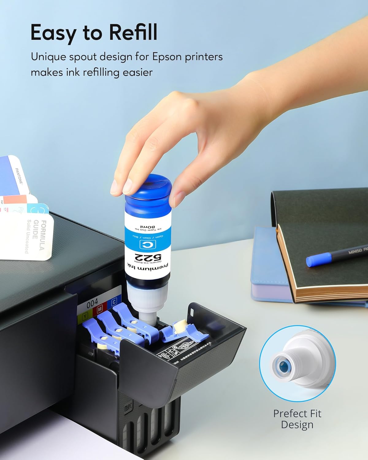 CEEBOO 522 High Capacity (5 Bottles) Refill Ink Bottle Replacement for Epson Compatible 522 Ink Refill Bottles (Not Sublimation Ink) Use for EcoTank ET-2803 ET-2800 ET-2720 ET-4800 Printer