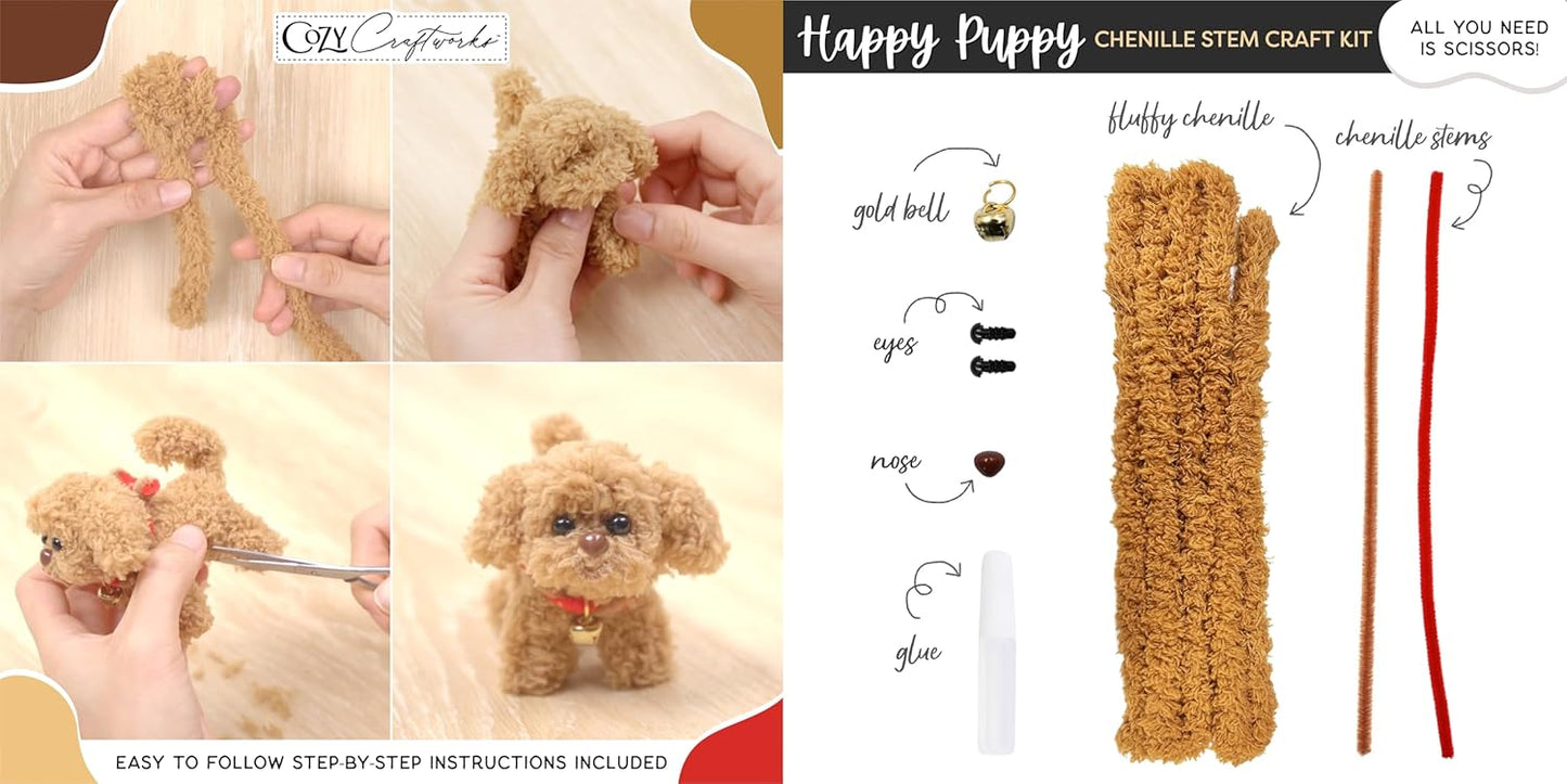 WeVeel Cozy Craftworks Chenille Stem Animal Craft Kit for Adults – Create 4 Adorable Animals (Kitty, Puppy, Bird & Owl) – Relaxing DIY Arts & Crafts Kit with All Supplies