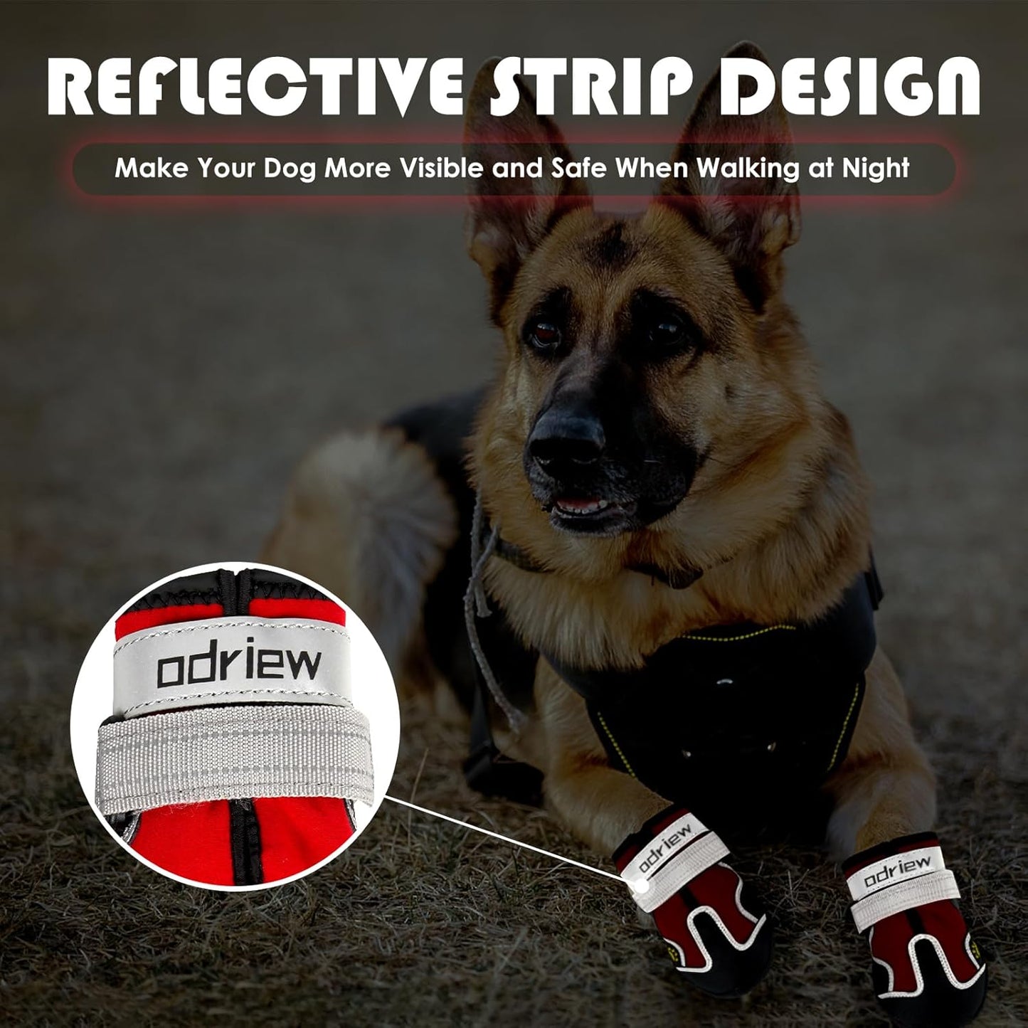 Dog Shoes Large Size Dogs, Medium Dog Booties-Dog Boots & Paw Protectors, 4PCS Shoes for Dogs with Reflective Strip, Anti-Slip Sole for Hot Pavement, Rain, Snow Walking, Hiking. (Red, 6)