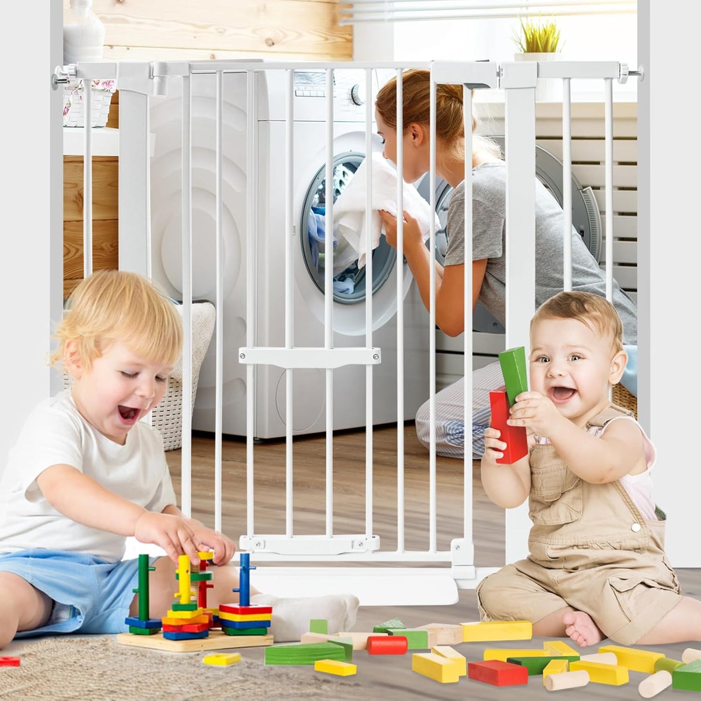 37 Inch Tall Baby Gate with Cat Door, Adjustable 29.55" and -40.55" Wide Auto Close Dog Gate Pressure Mounted Safety Pet Gate for Stairs, Doorway, House
