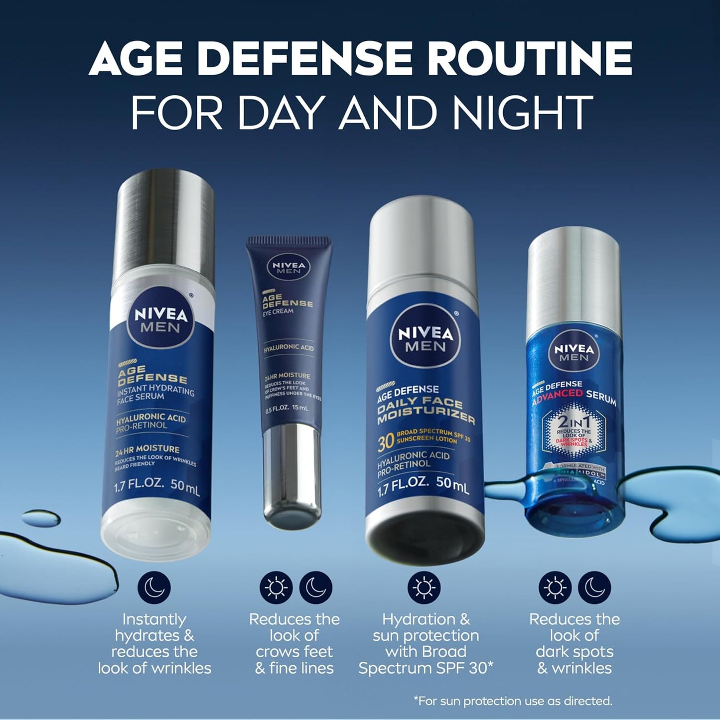 NIVEA MEN Age Defense Advanced Face Serum for Dark Spots with Thiamidol (TM) + Hyaluronic Acid, Fast-Absorbing Face Serum for Men Helps Reduce Look of Dark Spots, Fine Lines & Wrinkles, 1 Fl Oz Bottle