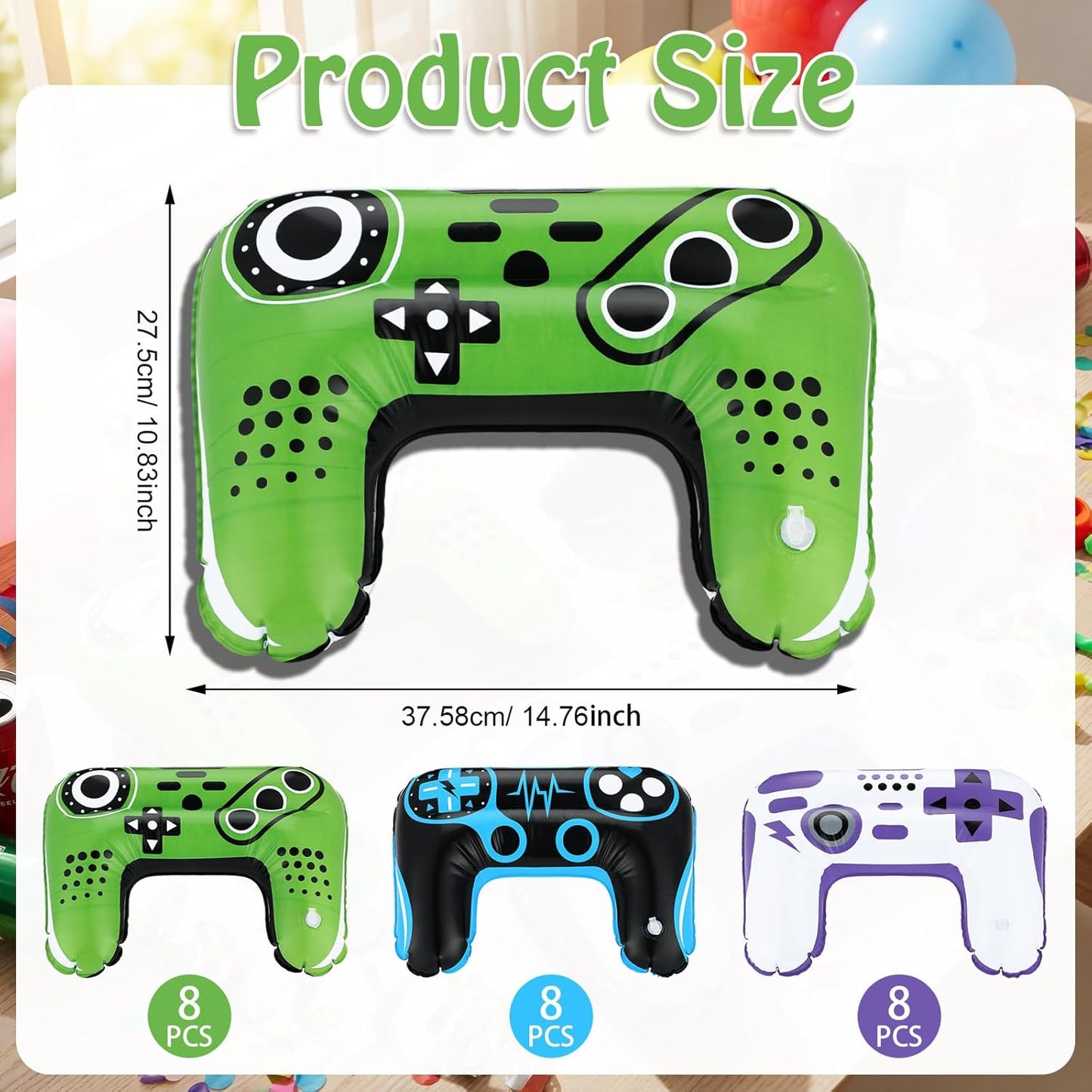 24 Pcs Inflatable Gamer Controllers Video Game Balloons Decorations Vinyl Game Controller Balloons for Gaming Birthday Decorations, 14.8 x 10.8 Inches