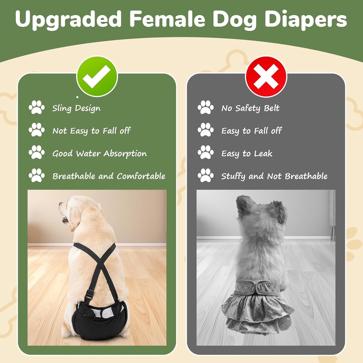 Female Dog Diaper with Suspender for Large Dogs,3 PCS Adjustable Suspender Dog Sanitary Panties, Highly Absorbent Reusable Washable for Small Medium Girl Dogs in Heat (XL)