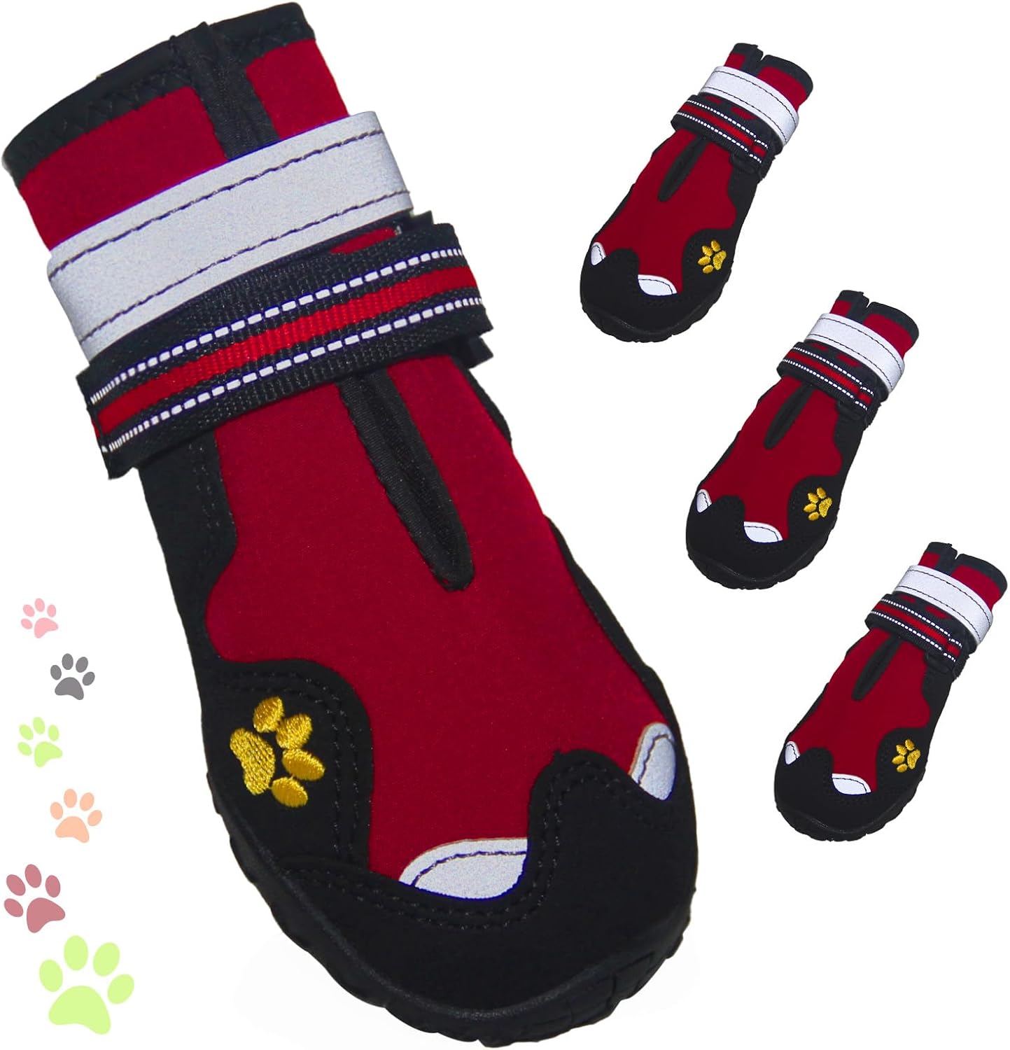 Dog Shoes for Large Dogs, 360°Anti Slip Medium Dog Boots & Paw Protectors Winter Snowy, Waterproof 4Pcs Dog Booties with Reflective Strips (Size 7: 2.76''x3.27''(W*L), Red)