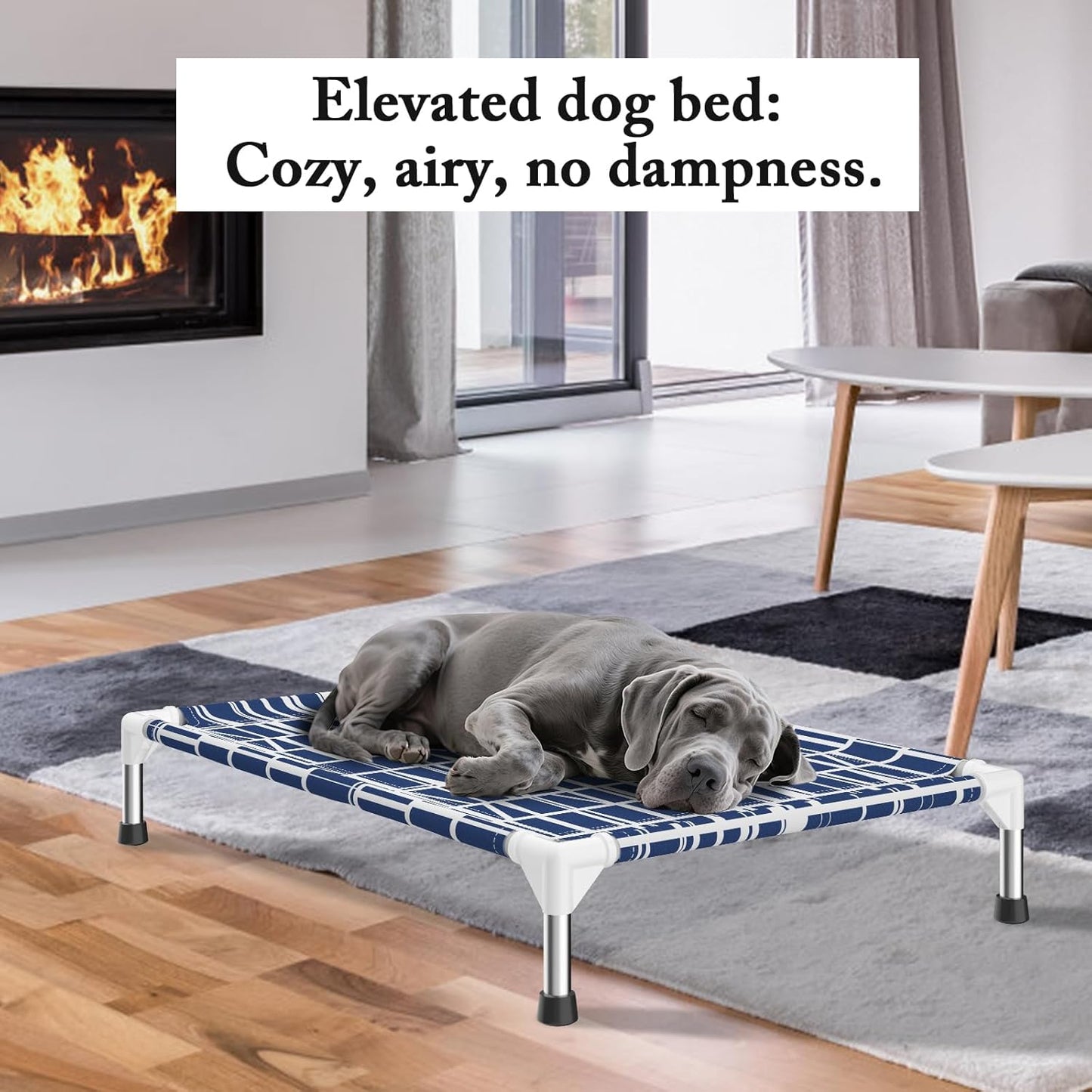 Elevated Dog Bed - Soft Comfortable Fabric, Easy to Clean, Stainless Steel Frame, Raised Design for Air Circulation, Durable Pet Cot for Medium Dogs, Breathable & Stable Pet Bed