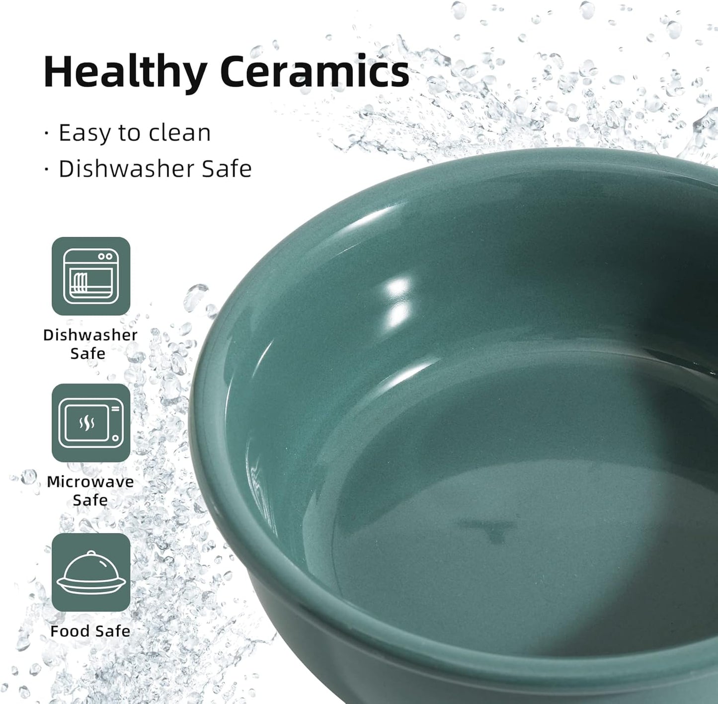 Ceramic Dog Bowl for Medium, Large Breed, Basic Dog Bowl, Pet Food and Water Dish(8.2" D, Dark Green)
