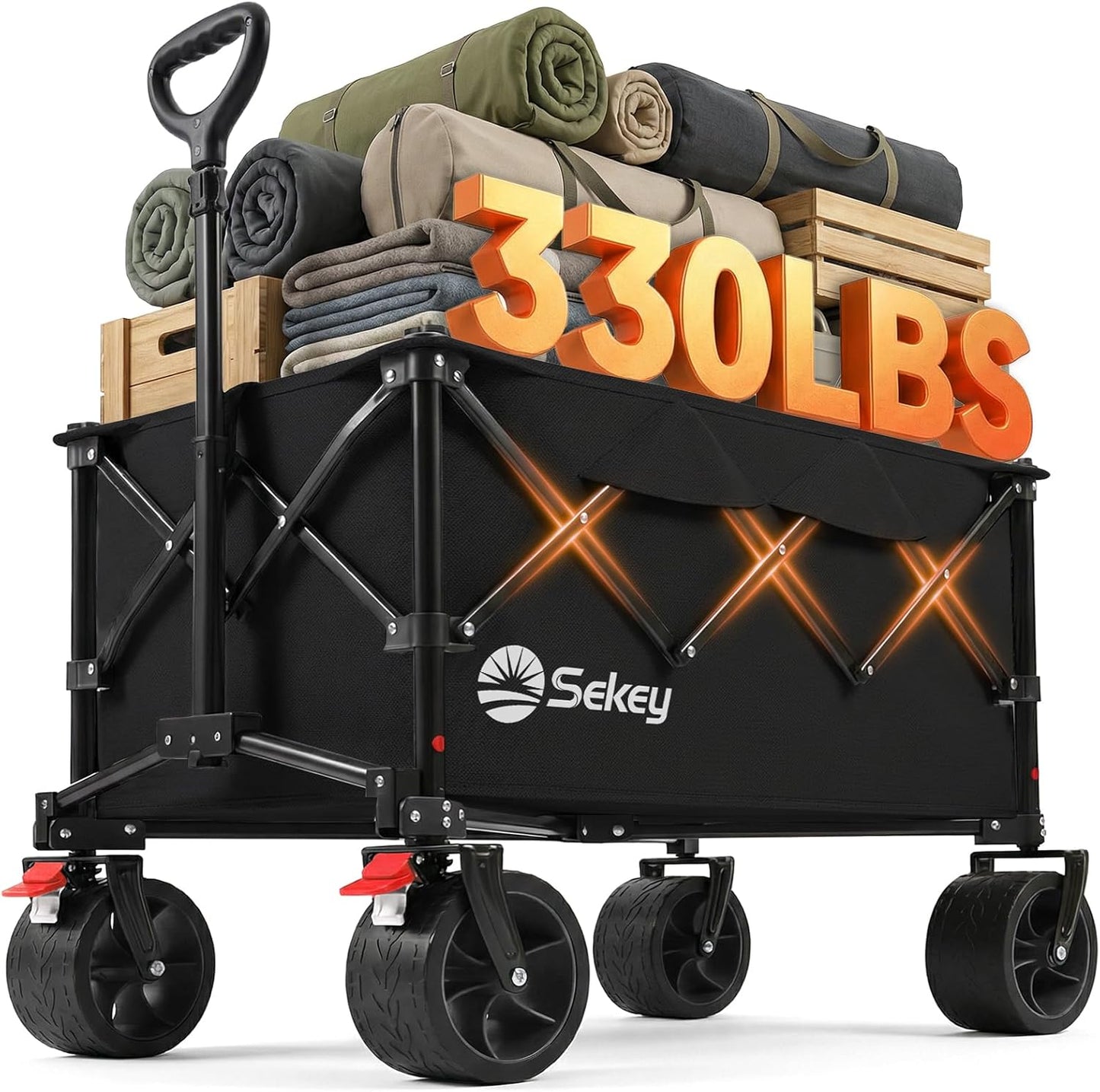 Sekey 150L Wagons Carts Foldable with Big All-Terrian Beach Wheels, Collapsible Heavy DutyWagon, Extra Large Folding Wagon,Foldable Wagon for Camping, Garden, Sports. Black