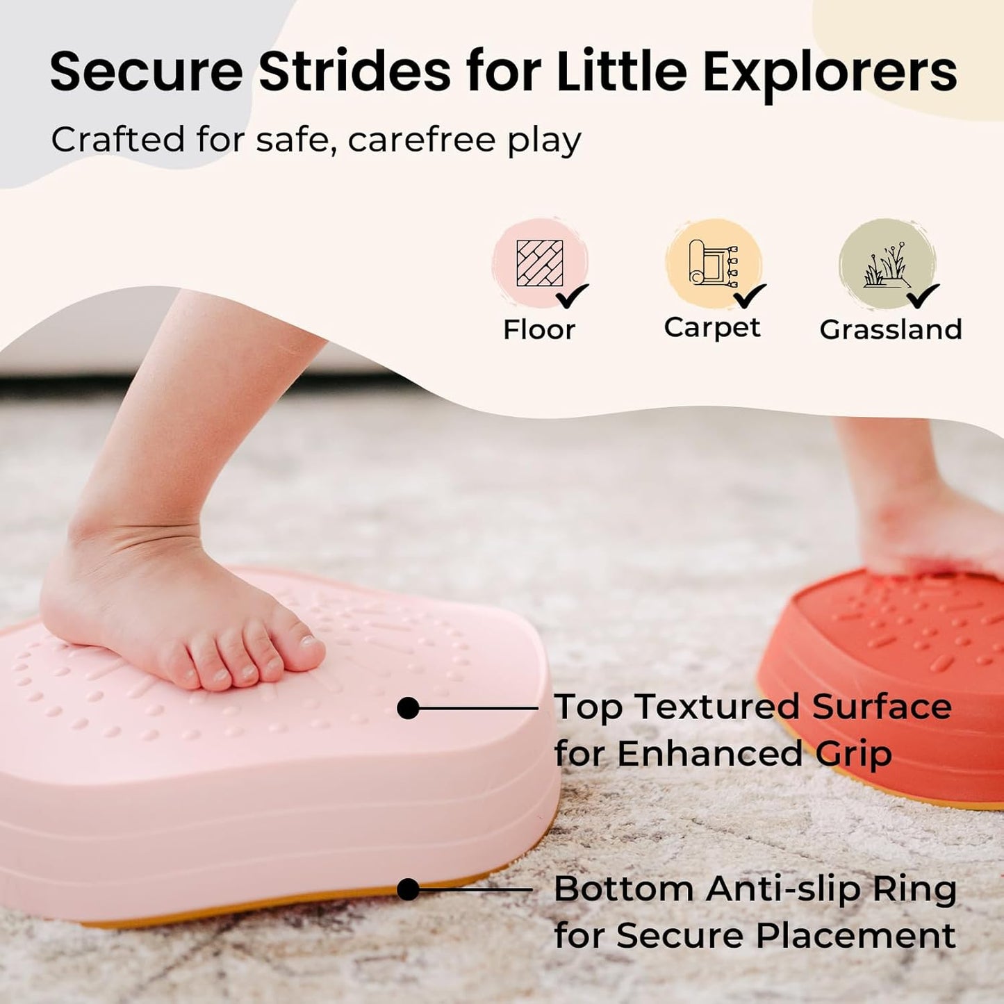 Tiny Land Stepping Stones for Kids, 5pcs Non-Slip Toddler Stepping Stones, Sensory Stepping Stones for Promoting Toddler's Balance & Coordination Skills, Stepping Stones for Toddlers 3-5