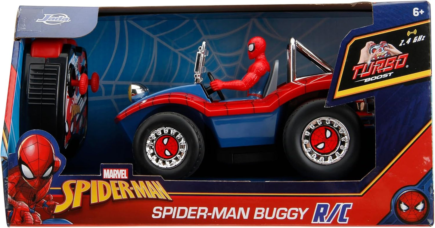 Jada Spider-Man Buggy RC with Non-Removable Spider-Man Figure – 7", Turbo Button, Full-Function Remote Control, Ages 6+, Red/Blue