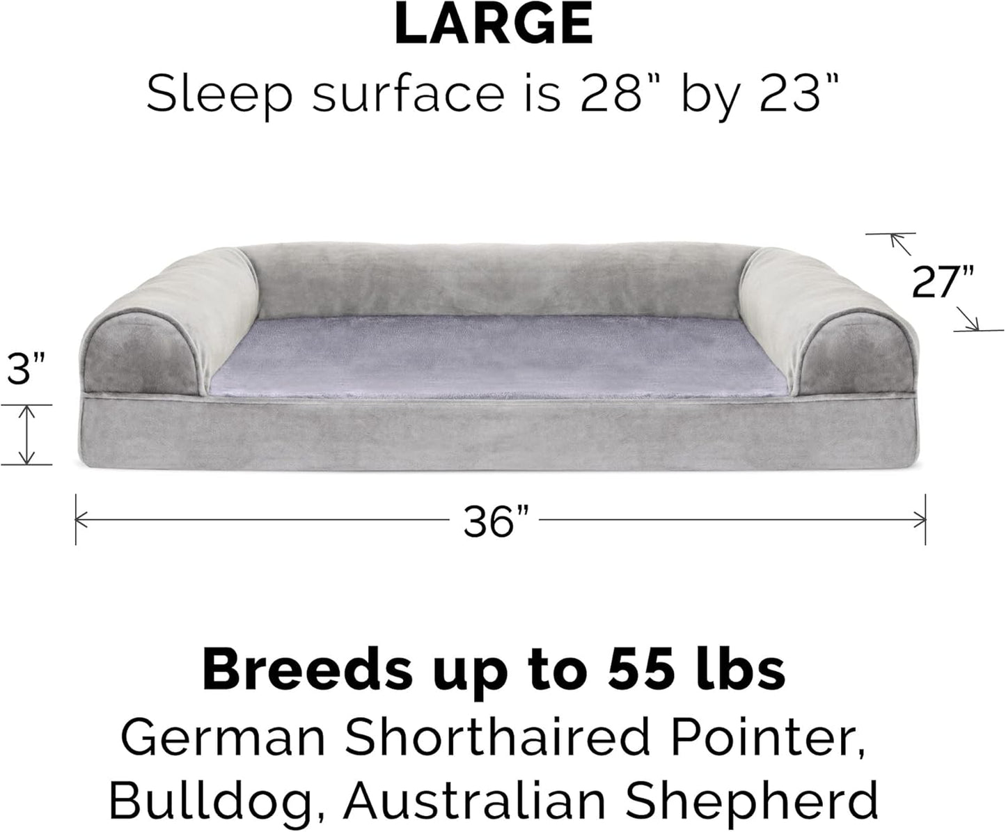 Furhaven Dog Bed Sofa Faux Fur & Velvet Sofa - Smoke Gray, Large W/Same Size Waterproof Liner