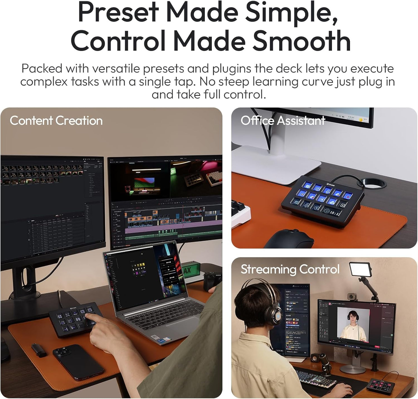 ULANZI D200H Stream Controller & USB C Docking Station with Stand Base, 14 Keys Macro Keyboard with 7-in-1 Hub Deck Dock, SD/TF Card Reader, Customerable LCD Key for Live/Gaming/Editing/Office
