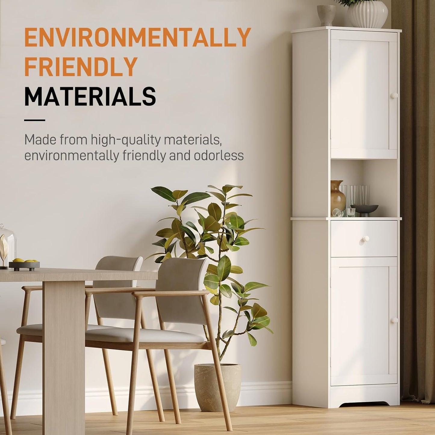 Tall Bathroom Cabinet, Storage Cabinet with 2 Doors & 2Drawer, with Ajustable Shelve, for Bathrooms, Kitchens,Entrances,Bedrooms（White）
