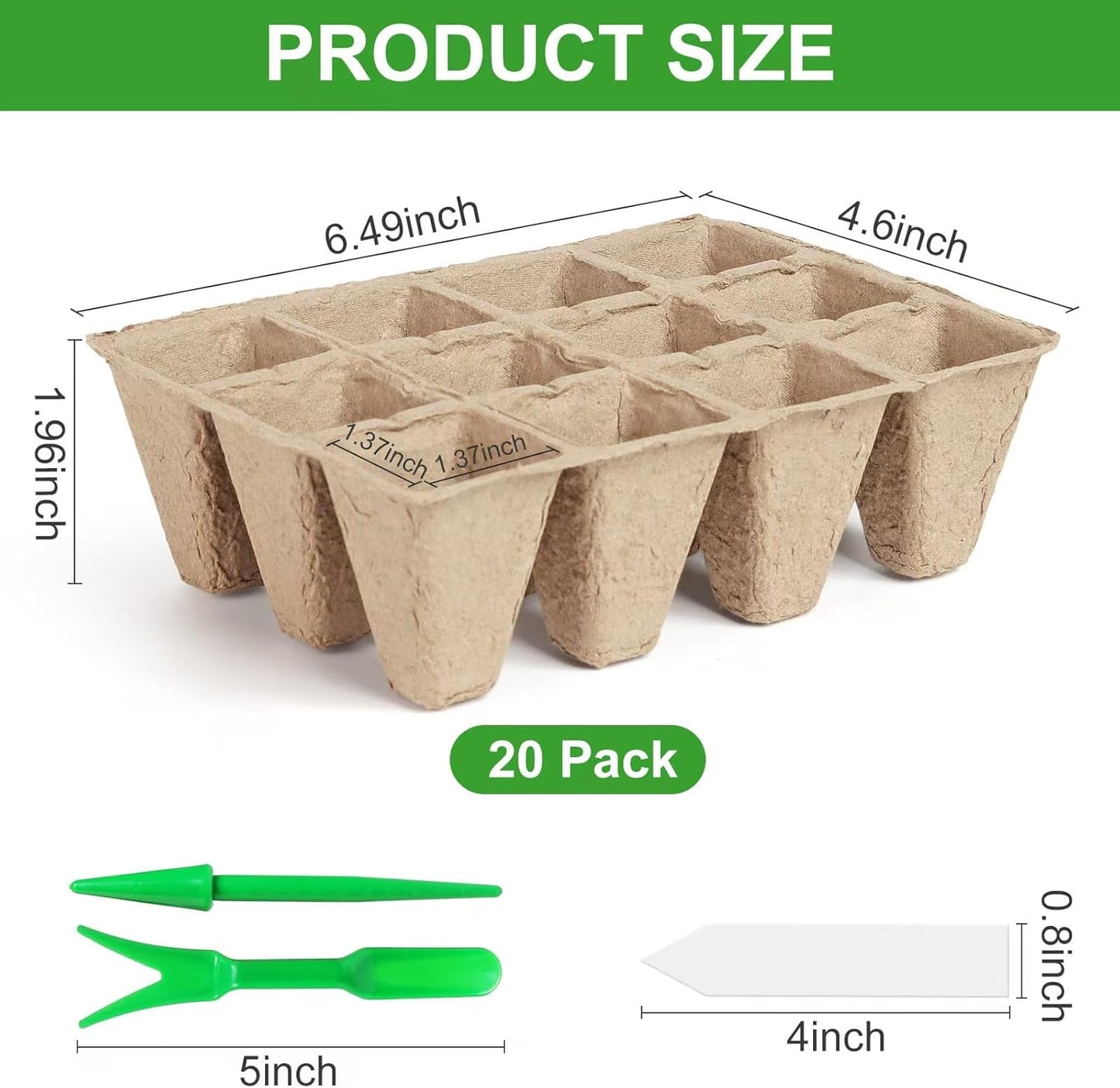 240 Cells Seed Thickened 12-Cell Peat Pots Seed Starter Kit - 20 Trays + Transplanting Tools & Plant Labels, Biodegradable Root-Friendly Seedling Cups for Vegetables Flowers Herbs Seed Starting