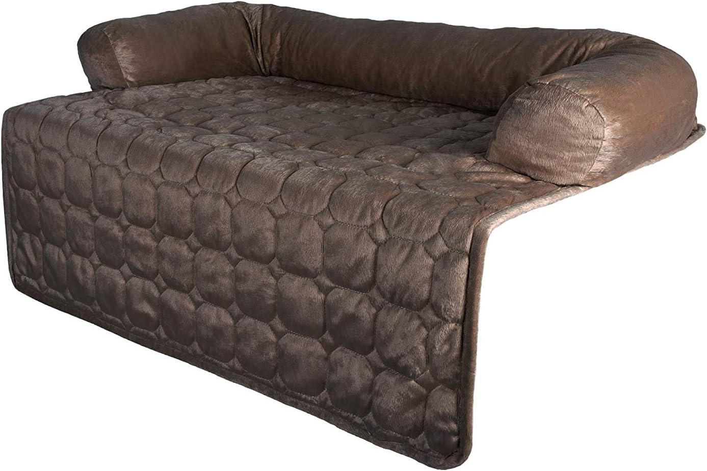 Couch Cover for Dogs – 35x35 Pet Furniture Protector with Memory Foam Bolster, Quilted Fabric, Non-Slip Water-Resistant Base Layer by PETMAKER (Brown)