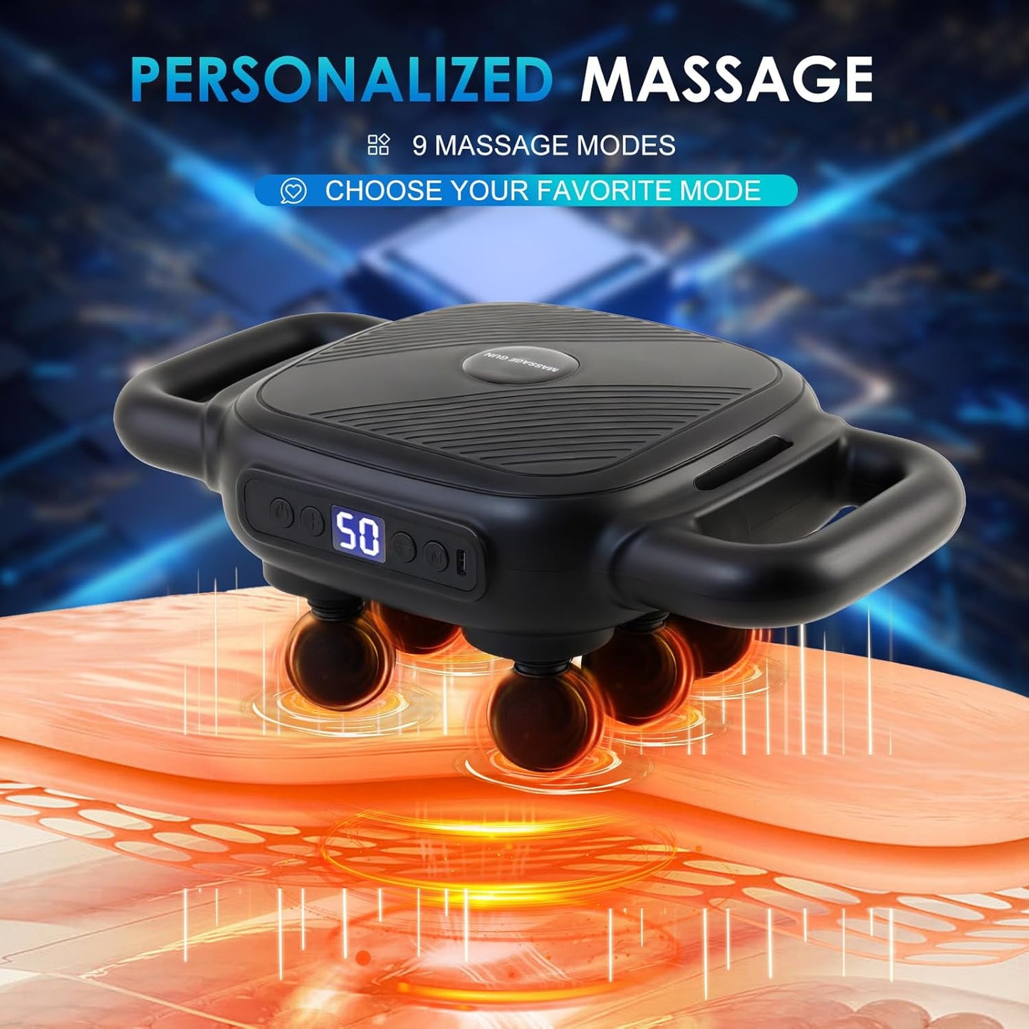 6 Head Massage Gun - Deep Tissue Massage Gun with 50 Adjustable Intensities & 9 Modes, Electric Percussion Massage Tool for Back, Leg, Muscle Pain Relief, Ideal Gifts for Friends and Parents