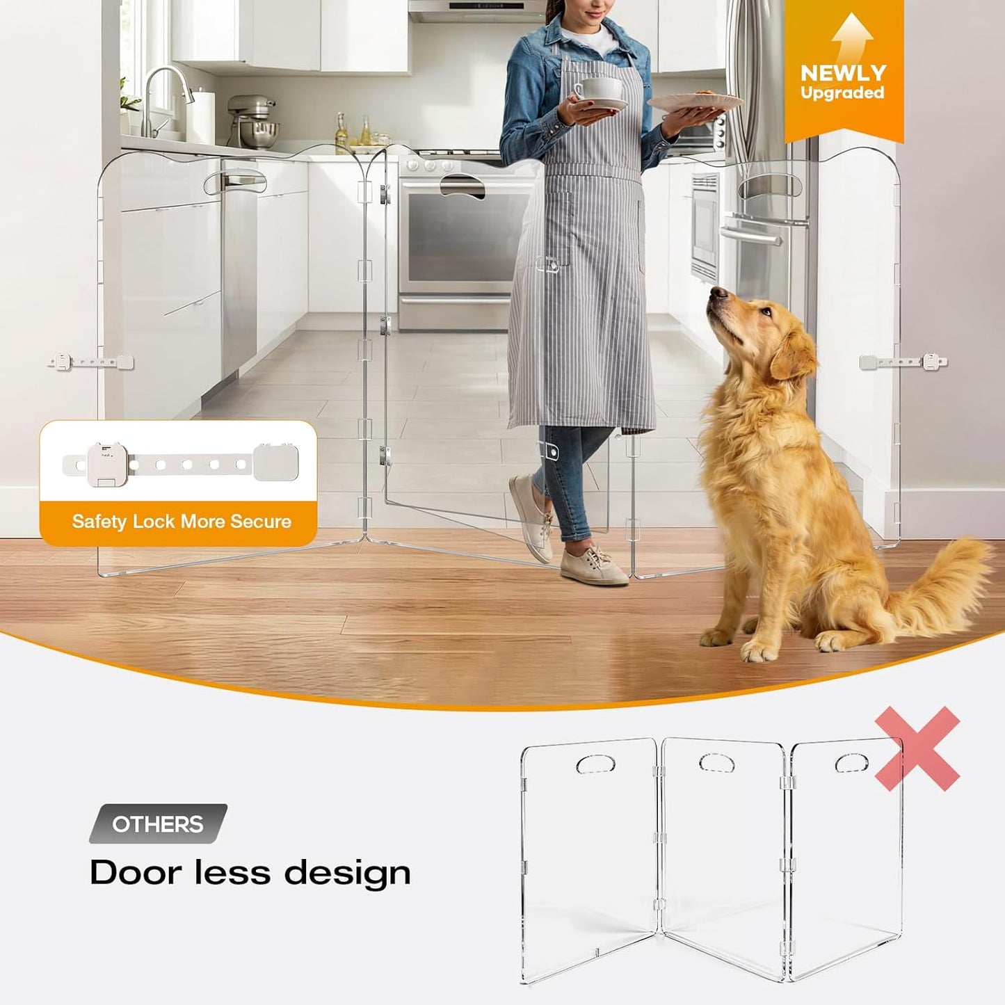 38"Tall Clear Dog Gate Acrylic With Magnetic Open Door,Convenient Entry And Exit,38"High,3-Panel Clear Pet Gate Foldable,acrylic dog gate For Doorway,Stair,Protect Decoration,For Medium And Large Pet
