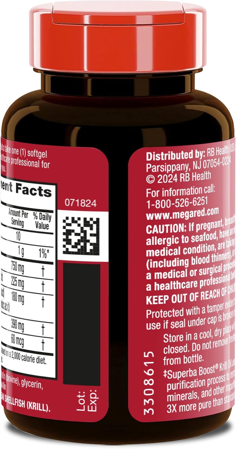 MegaRed Antarctic Krill Oil 750mg, Omega 3 Fatty Acid Supplement, Ultra Concentrate EPA & DHA Softgels, Antioxidant Astaxanthin, Heart Health Supplement with No Fish Oil Aftertaste, 80ct