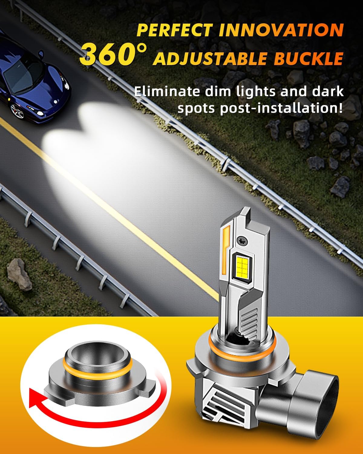 9012/HIR2 Light Bulbs, 90,000LM 15X Ultra-Bright 6500K, 360° Adjustable Quick Install, Real 1:1 Size Direct Replacement 9012 Fog Light Bulb, IP68, Plug N Play, Pack of 2