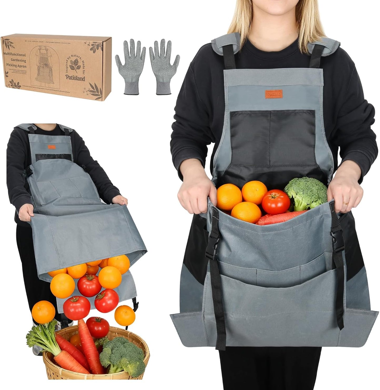 Garden Harvest Apron, Gardening Apron with Bottom Release Pocket for Women and Men, Gardening Gift for Gardeners