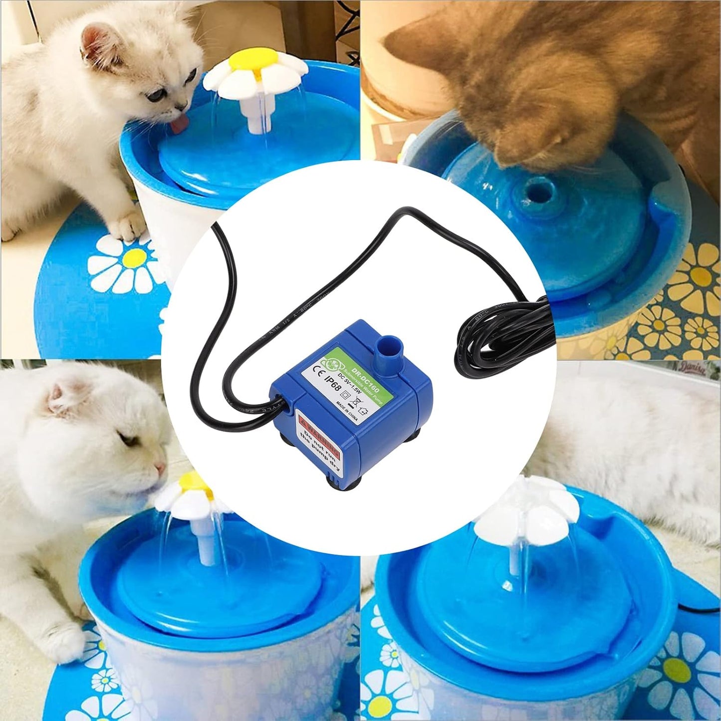 Zerodis USB Ultra Quiet Cat Water Dispenser Pump, Compatible Multiple Types Pet Fountain, Easy To Disassemble and Clean, Strong Suction Cups, Detachable, ABS Material, Ground, 5V, Pump